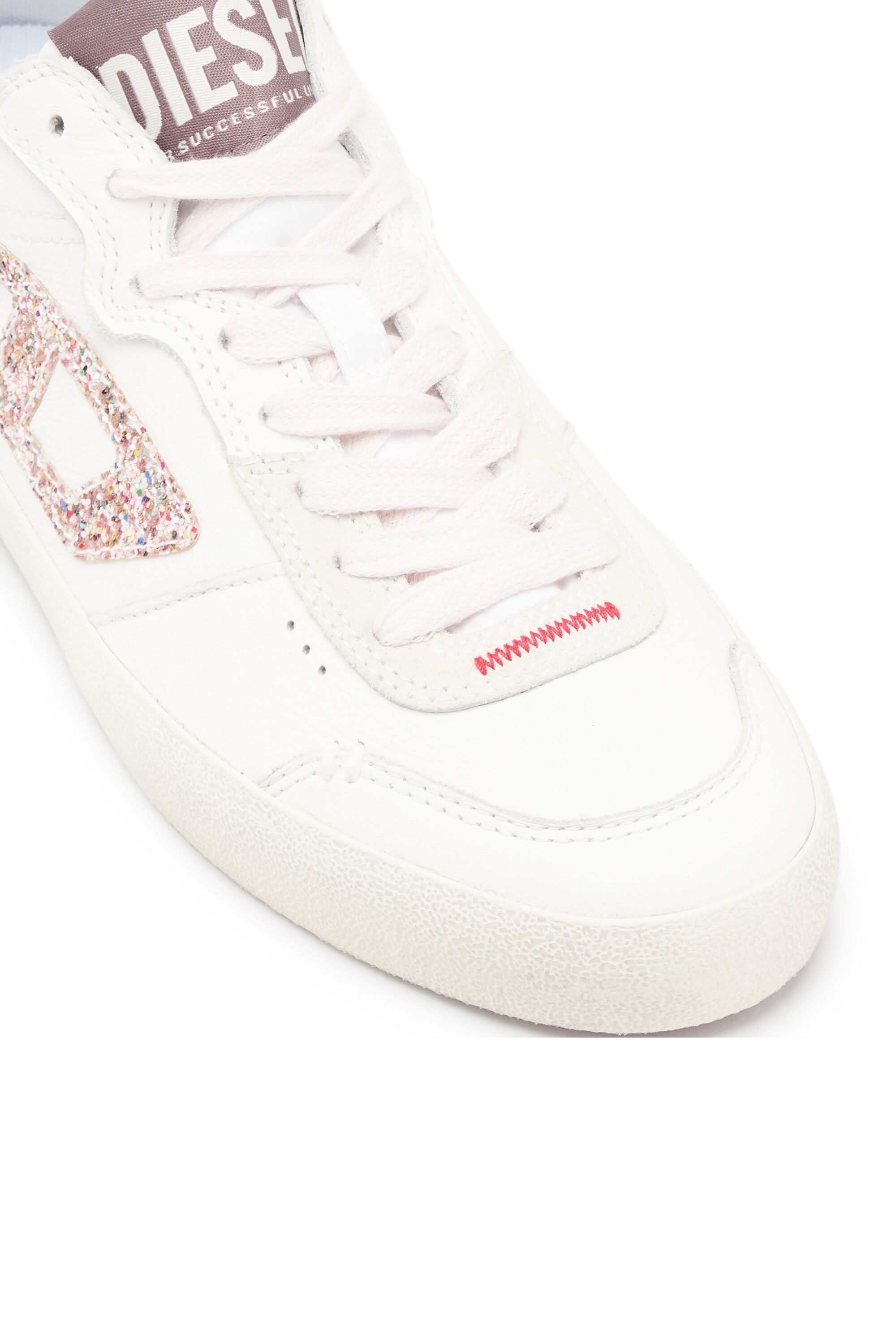 Diesel - S-LEROJI LOW W, Female's S-Leroji-Leather sneakers with glitter logo in White/Pink - 6