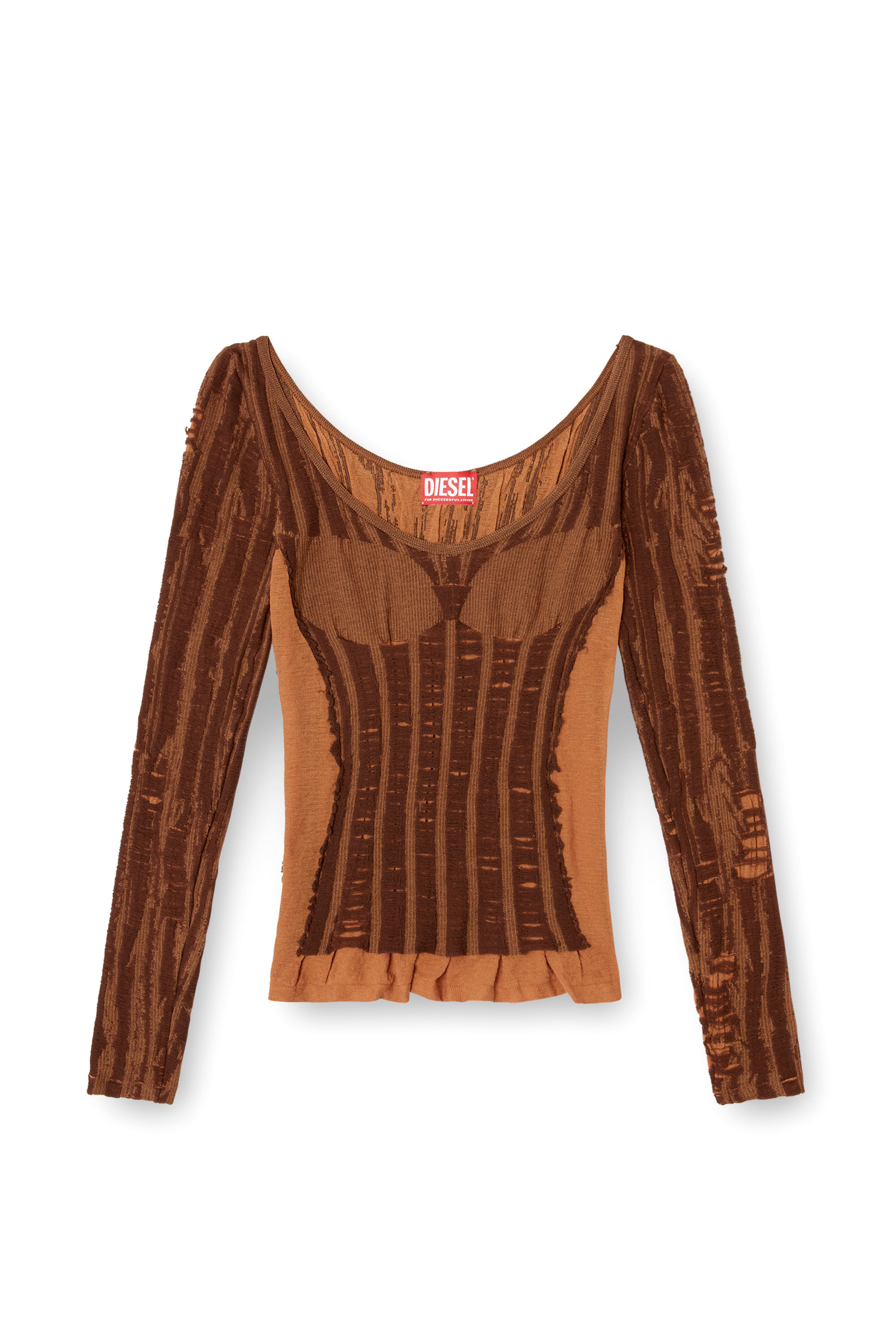 Diesel - M-CALAI, Female's Seamless top with lingerie illusion in Brown - 2