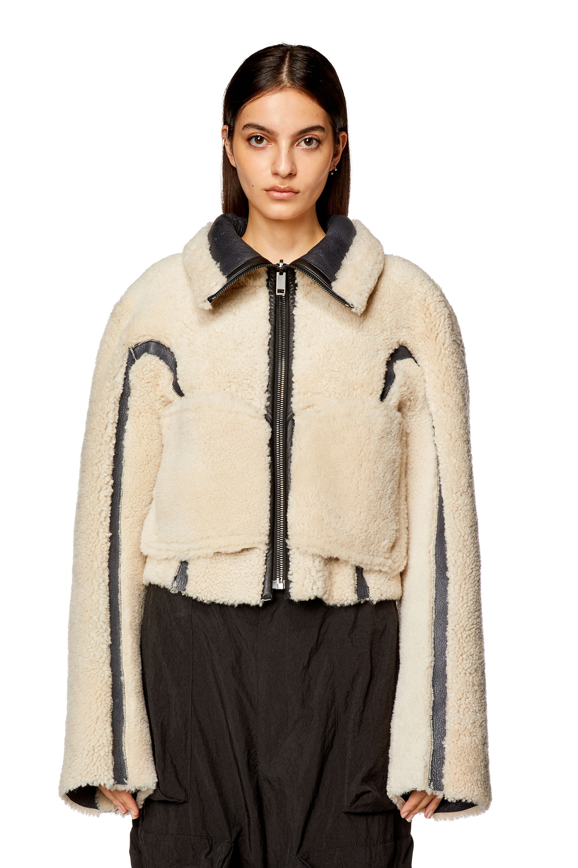 Women s Reversible colour block shearling jacket L KRITI Diesel