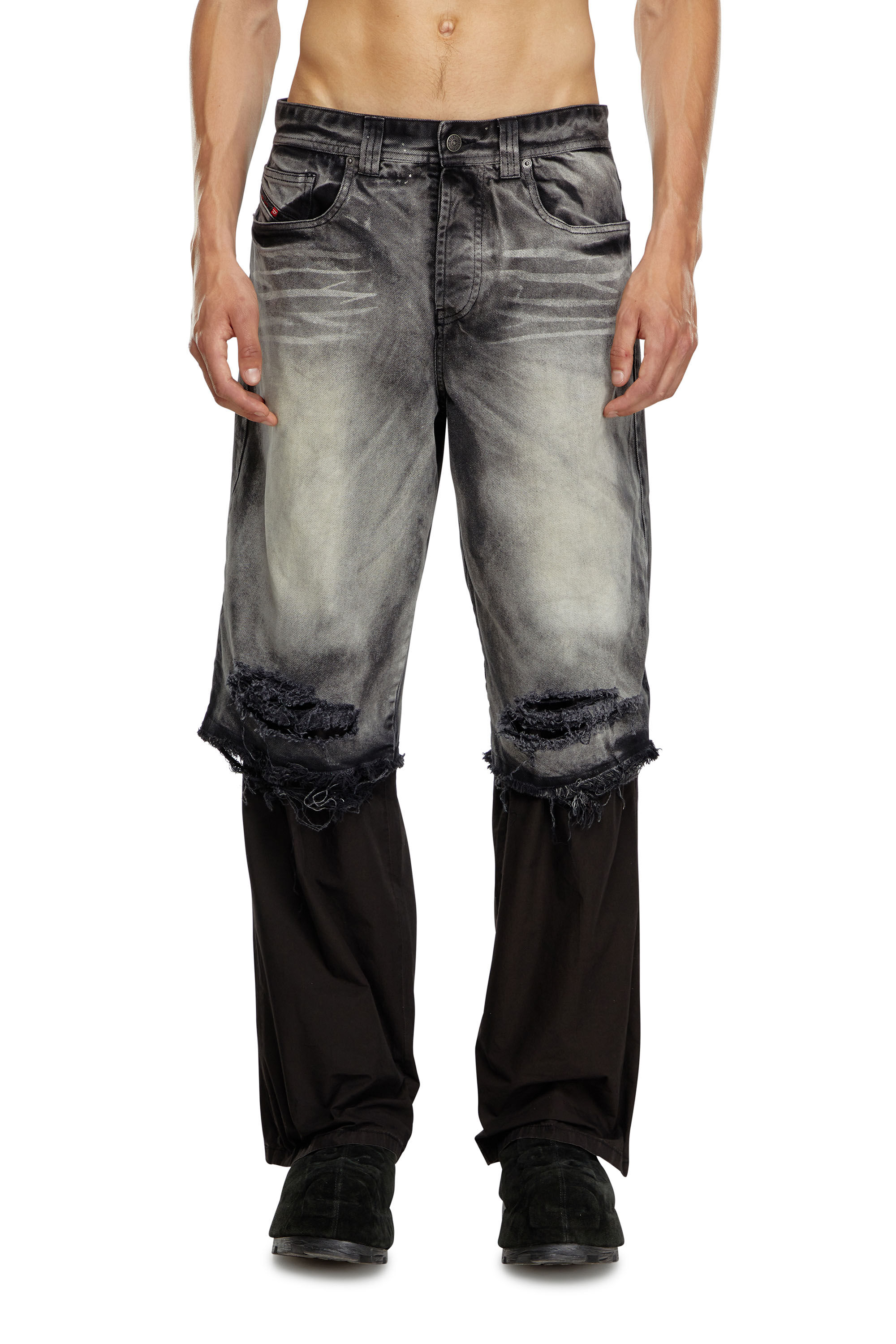 Diesel - P-HANS, Male's 5-pocket pants with layered leg in Black/Grey - 3