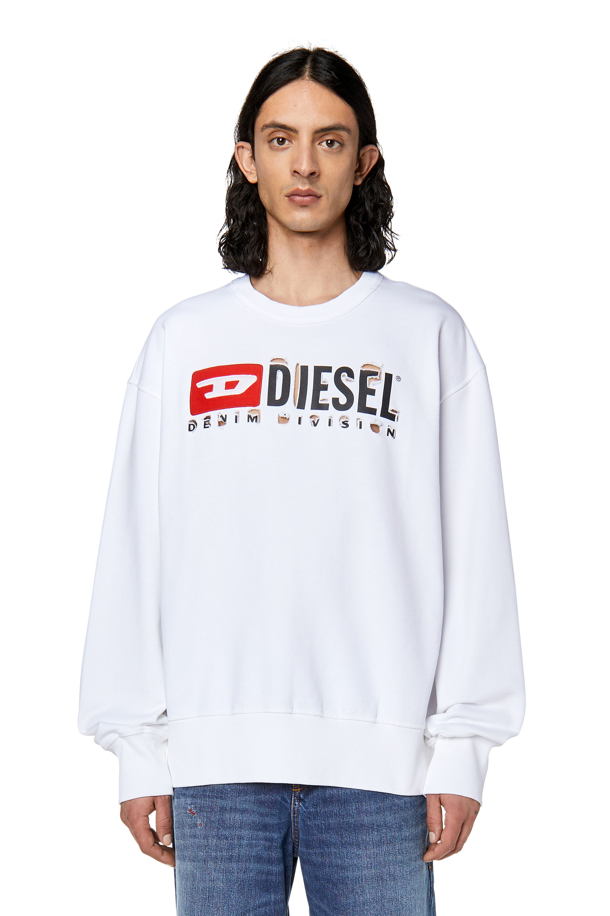Diesel - S-MACS-DIVSTROYED, Male's Sweatshirt with peel-off letters in White - 3