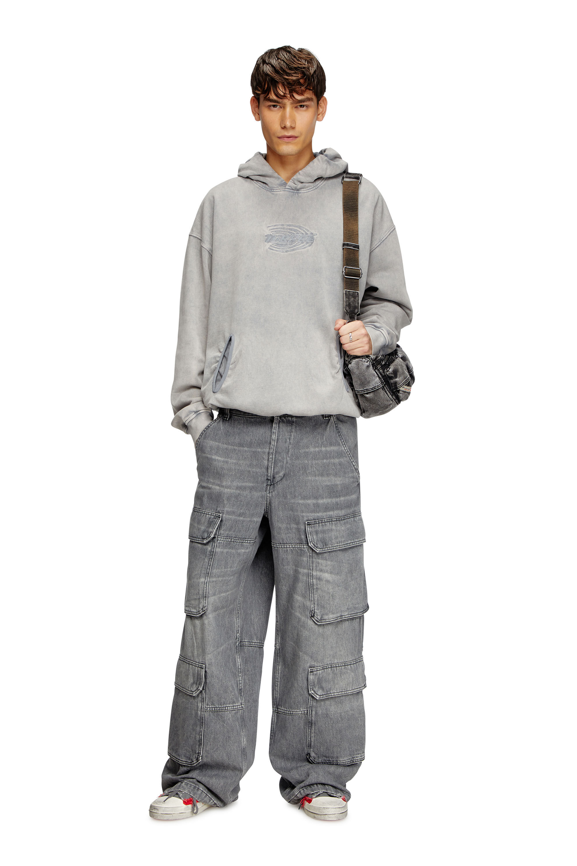 Diesel - S-BOXSTIC-HOOD, Sweat-shirt à capuche froncé et délavé à l'acide Mixte in Bleu - 1