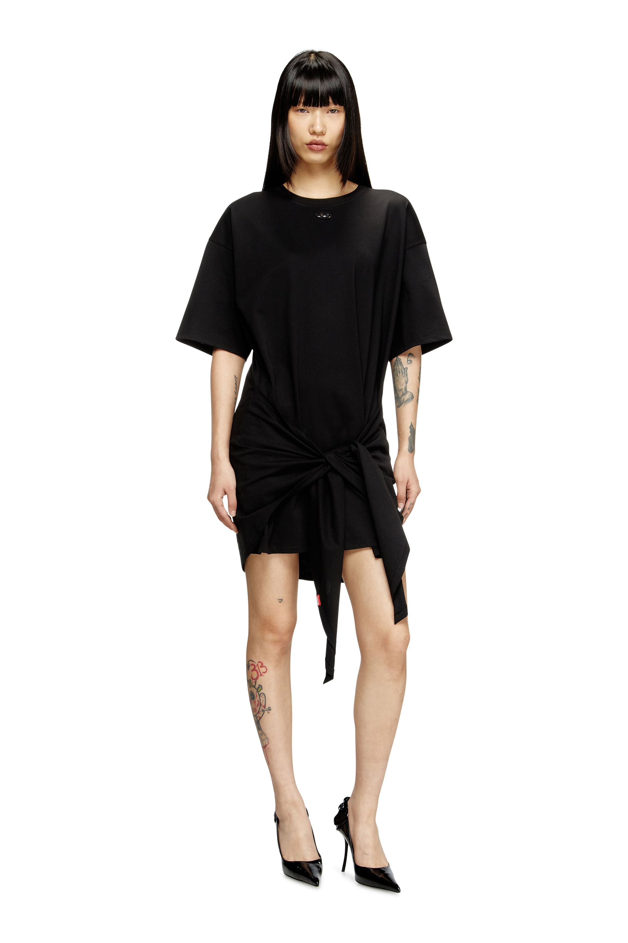 Diesel - D-EIVOR, Female's T-shirt dress with tie front in Black - 3
