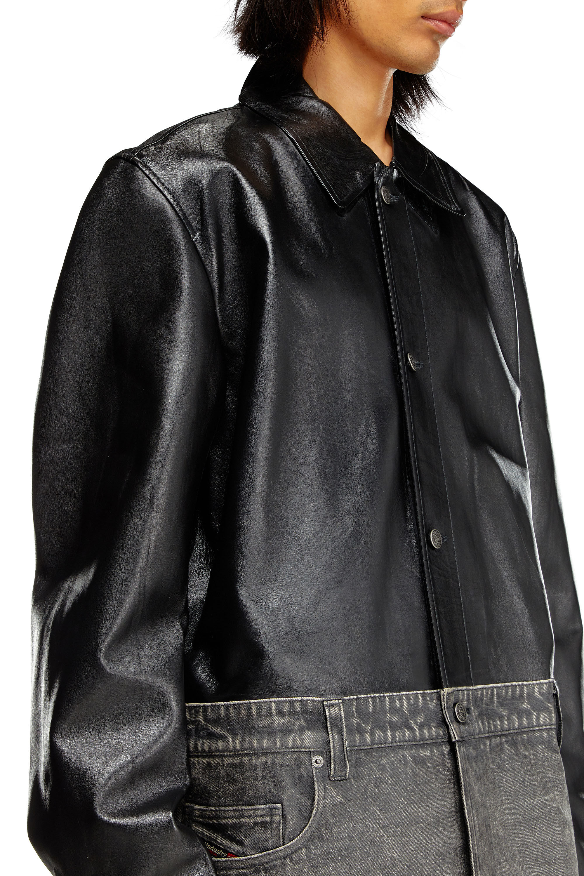 Black leather shirt jacket on sale