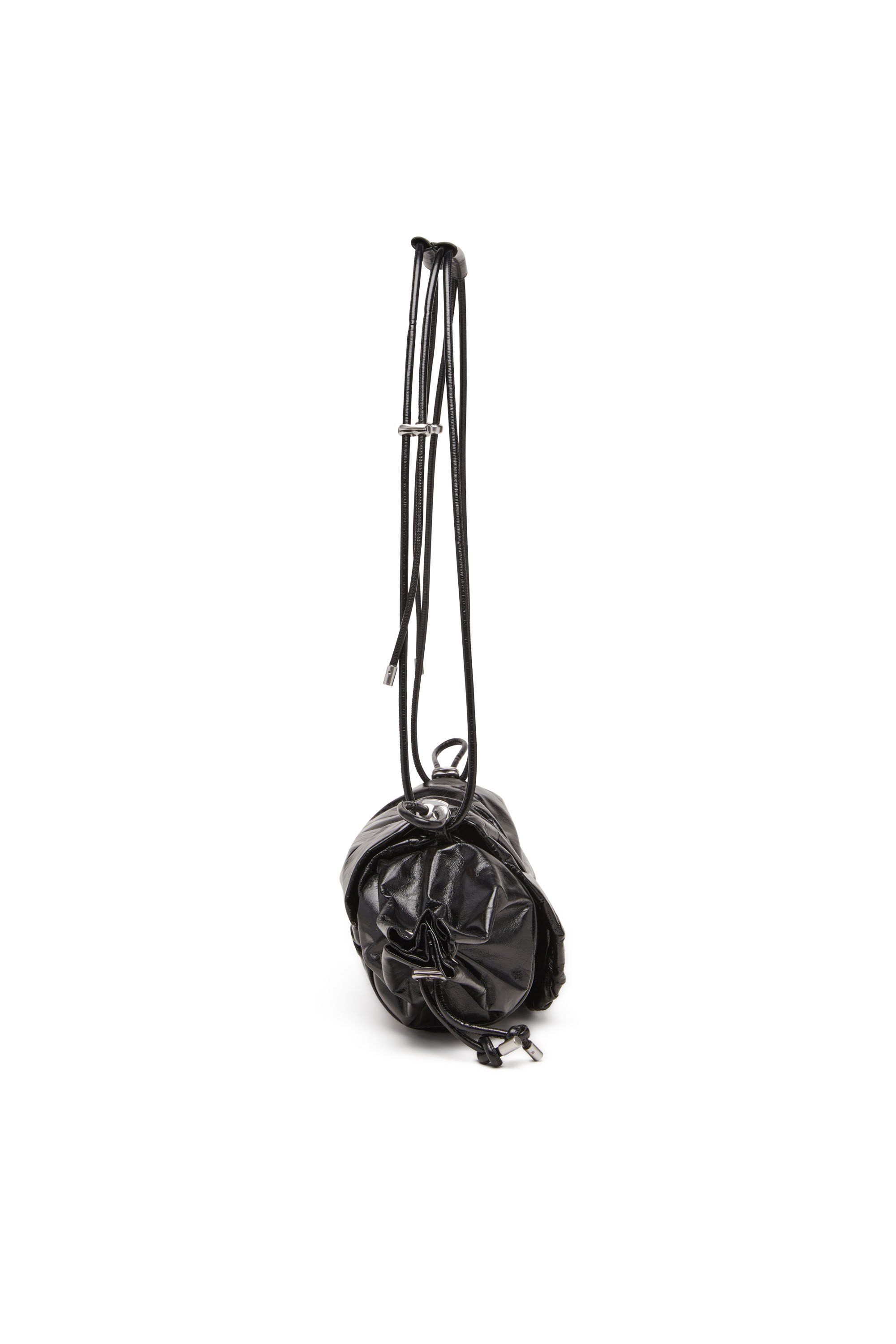 Diesel - SCRUNCH-D SHOULDER M, Female's Scrunch-D M-Shoulder bag in shiny leather in Black - 4