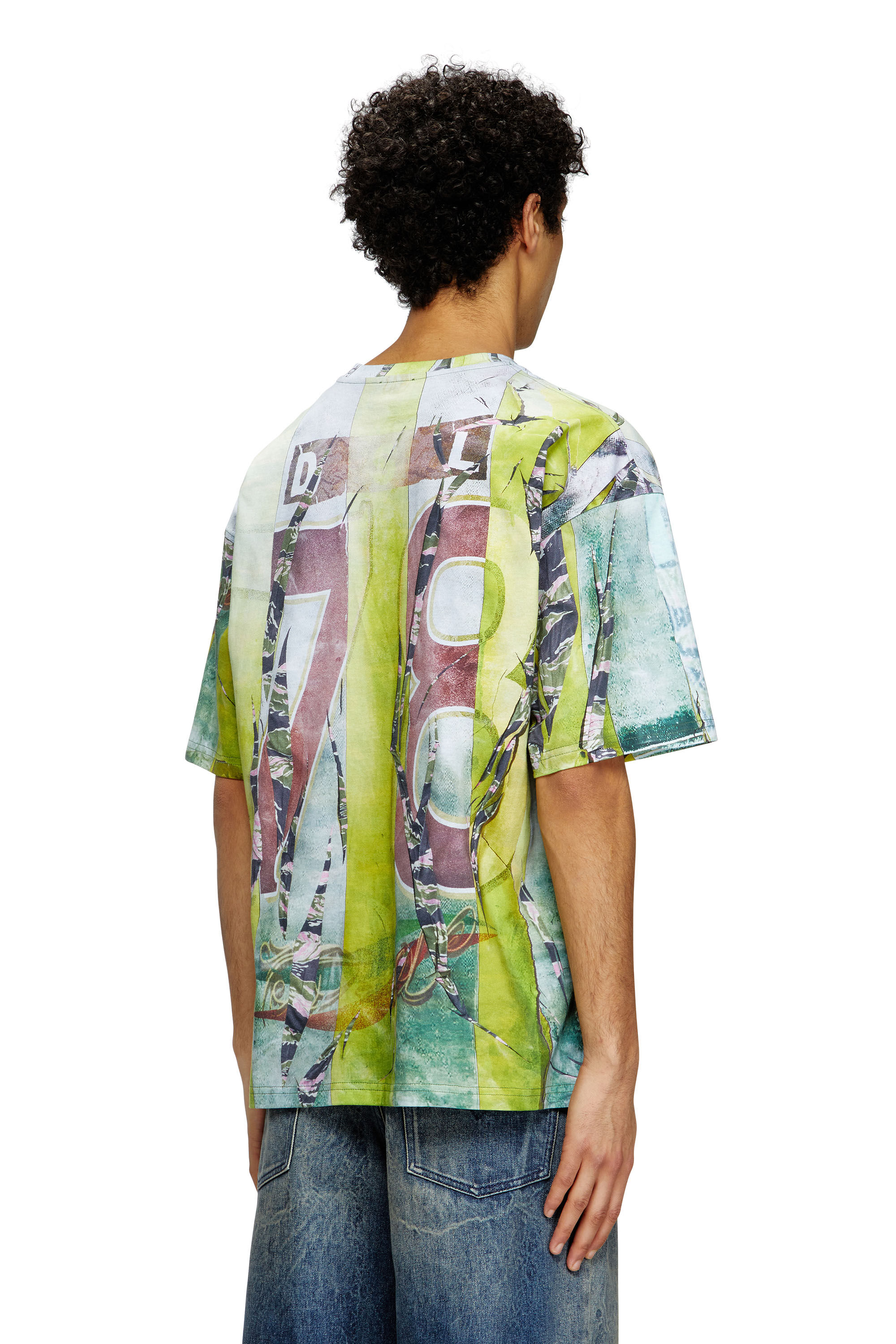 Diesel - T-BOXT-R13, Male's T-shirt with trompe l'oeil cracked print in Green/Yellow - 4