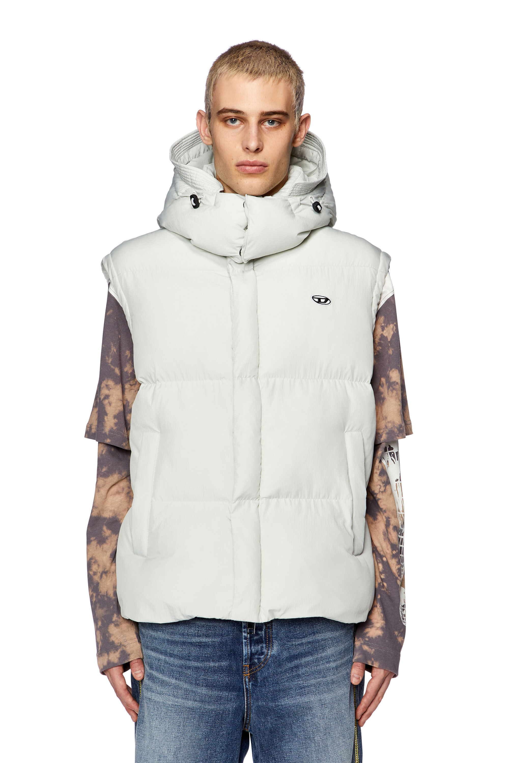 Diesel - W-ROLFYS-SL-FD, Male's Puffer vest with detachable hood in White - 5