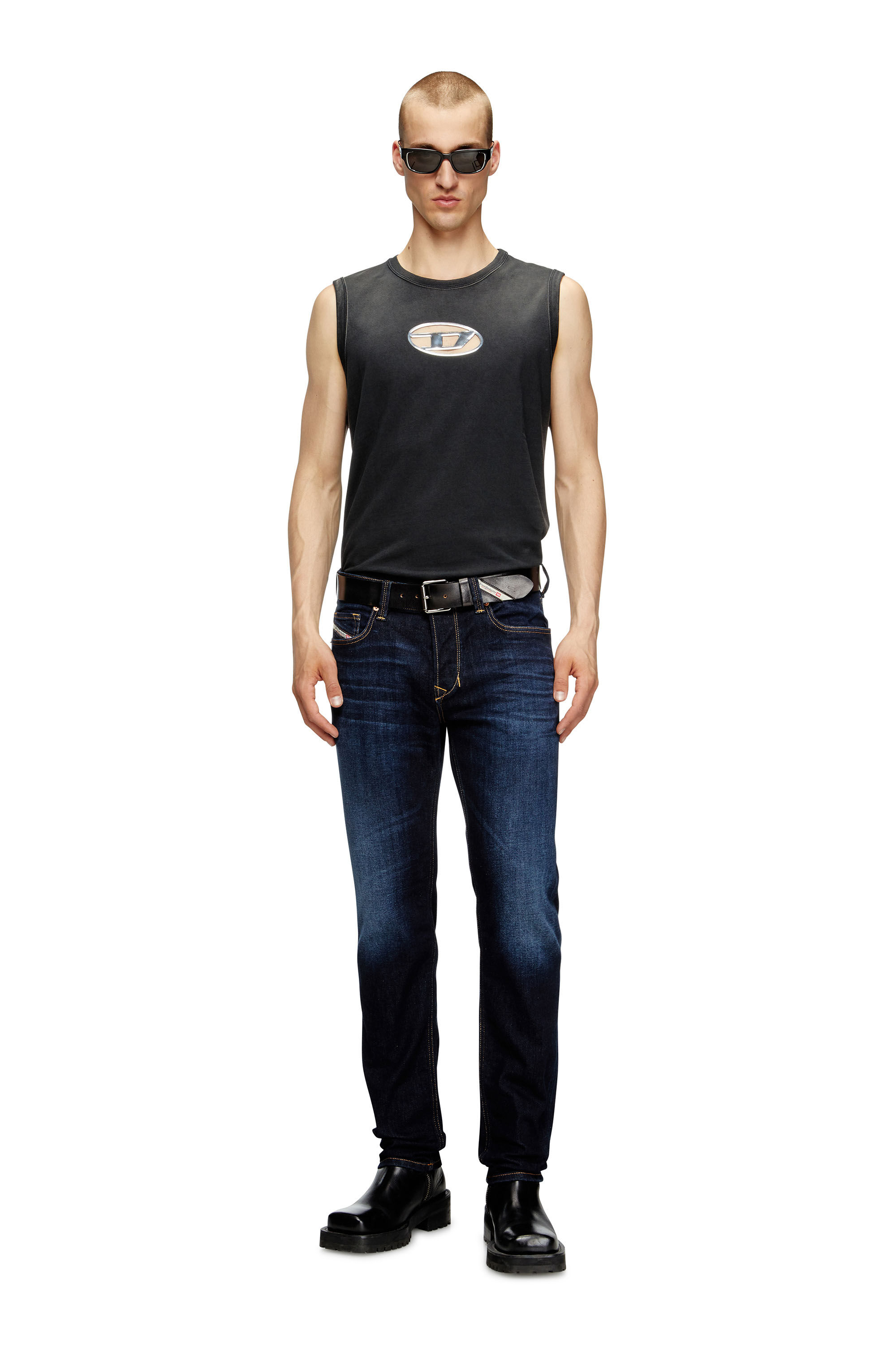 Diesel - T-BRICO, Male's Faded tank top with puffy Oval D in Black - 1
