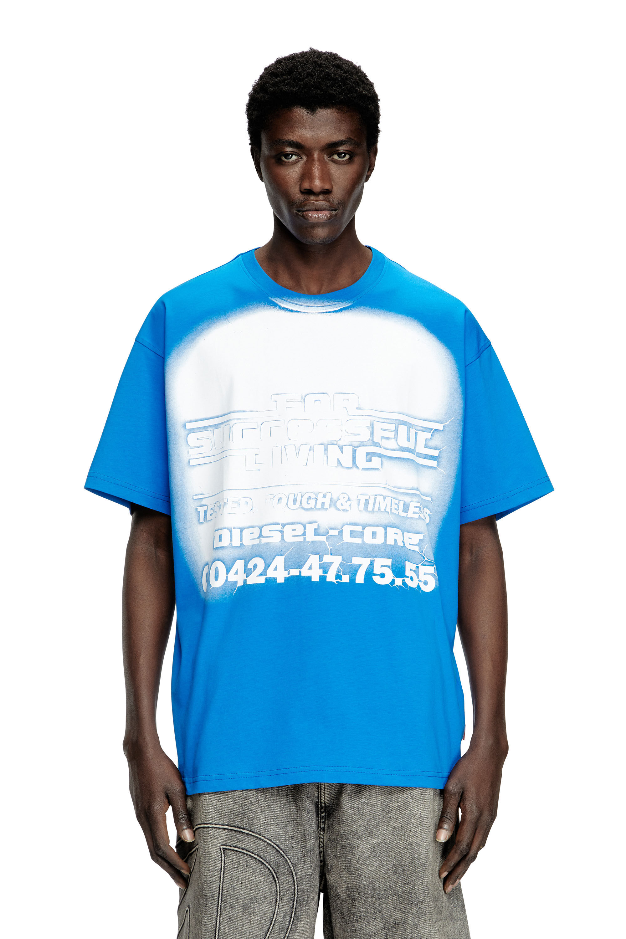 Diesel - T-BOXT-R15, Male's T-shirt with blowout logo graphic in Blue - 3