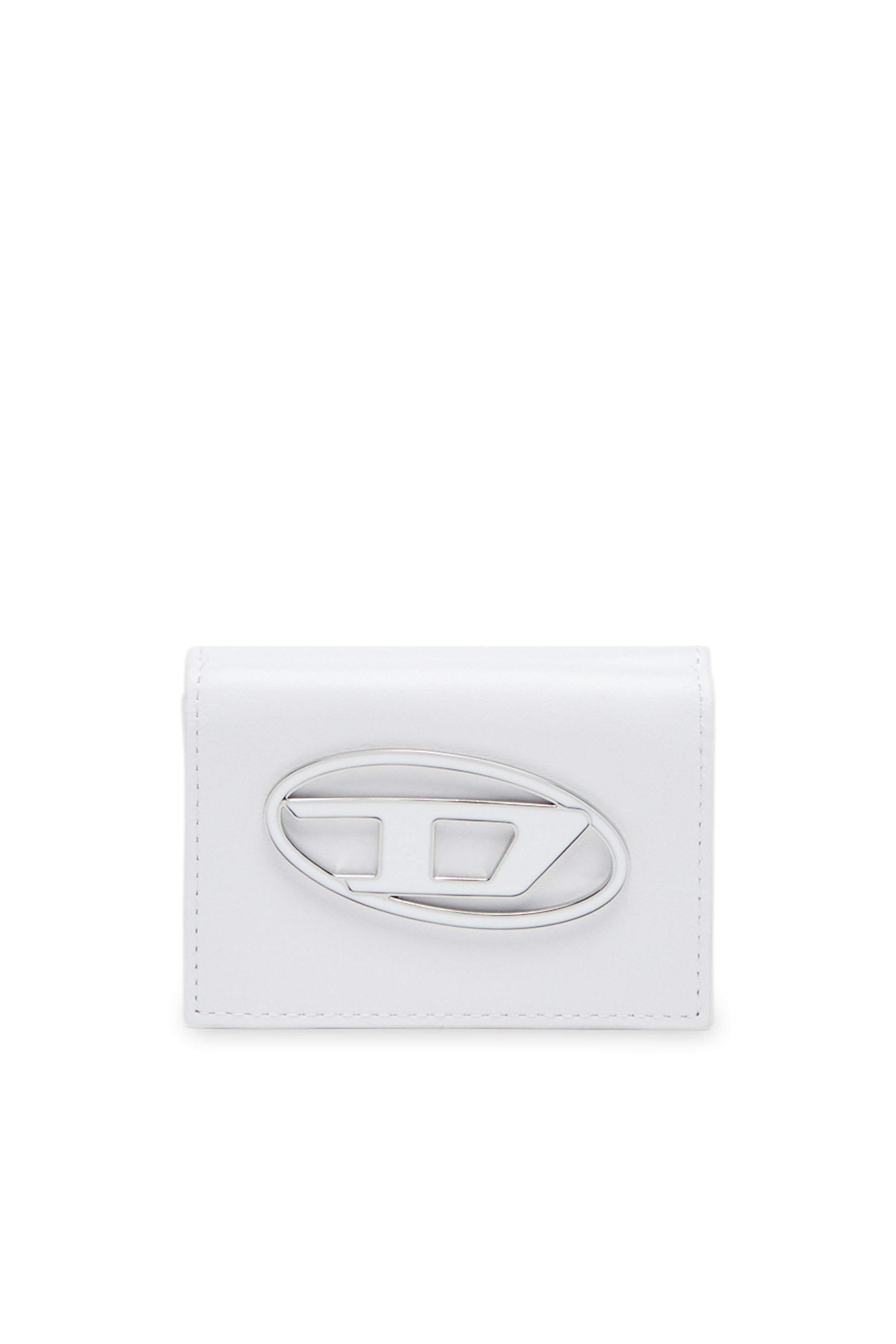 Diesel - LORETTINA, Portefeuille à trois volets en cuir avec plaque à logo Femme in Blanc - 1