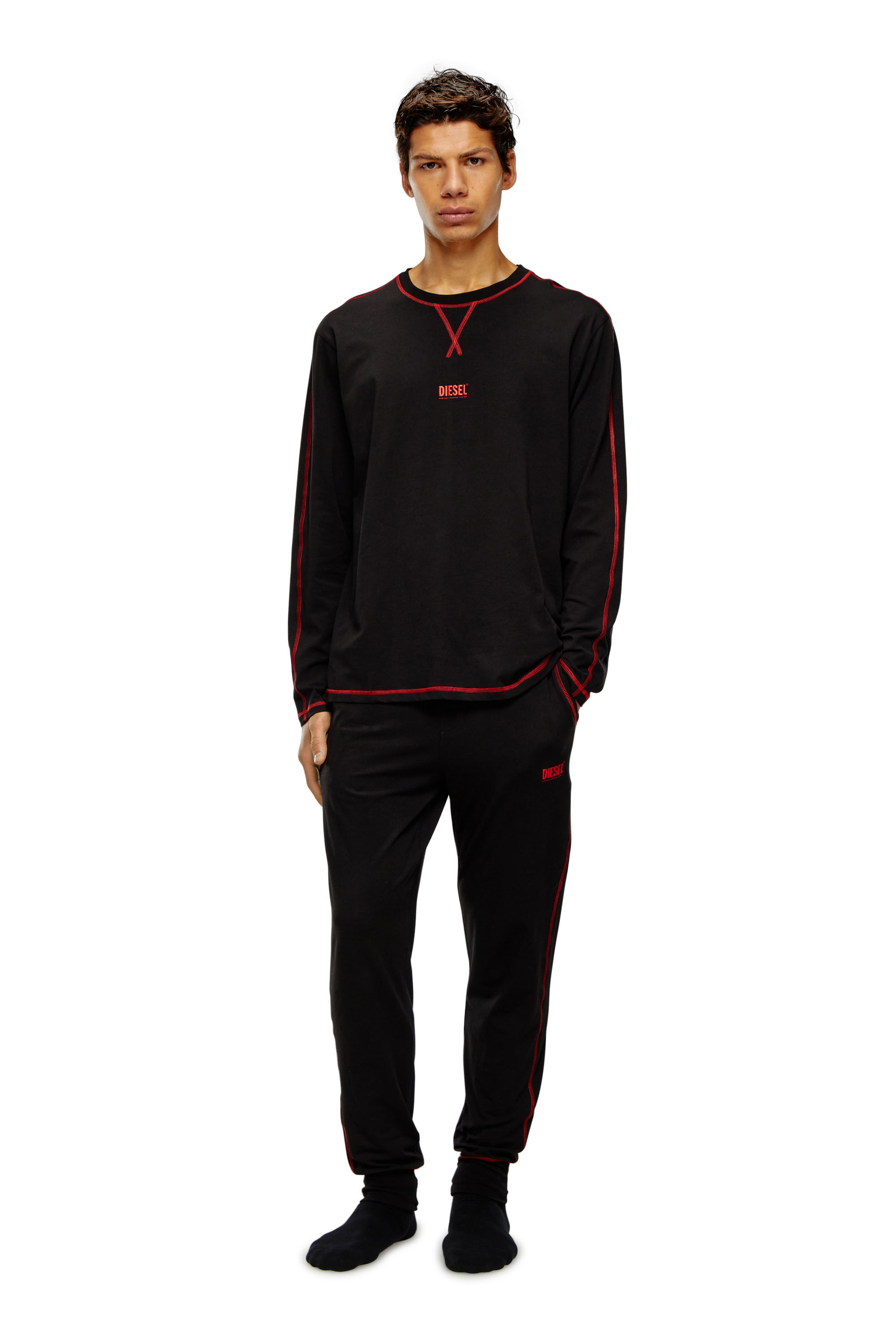Diesel - UMSET-WILLONG, Male's Long pyjamas with contrast stitching in Black - 3