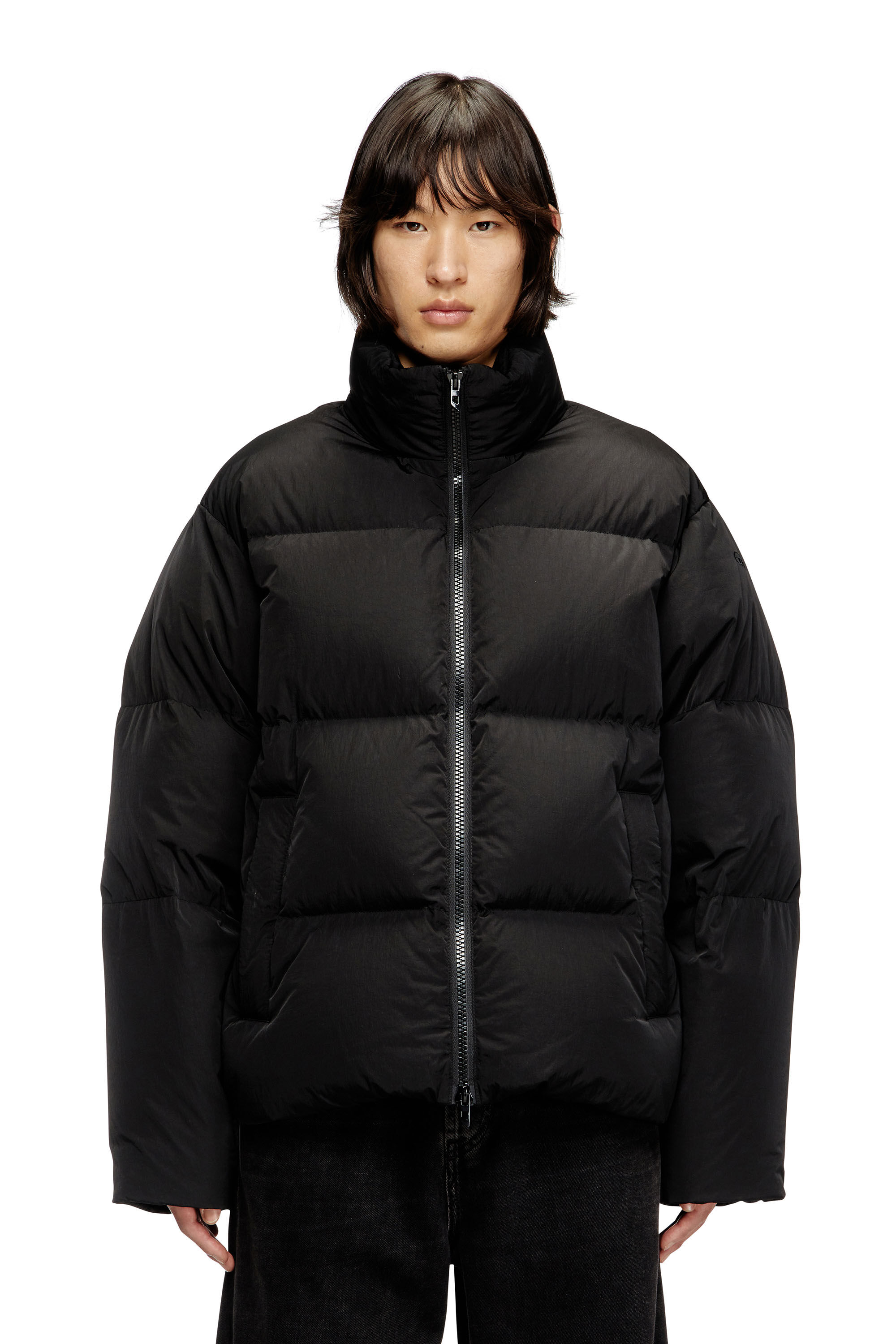 Diesel - W-RAVEEL, Male's Hooded down jacket in wrinkled nylon in Black - 3
