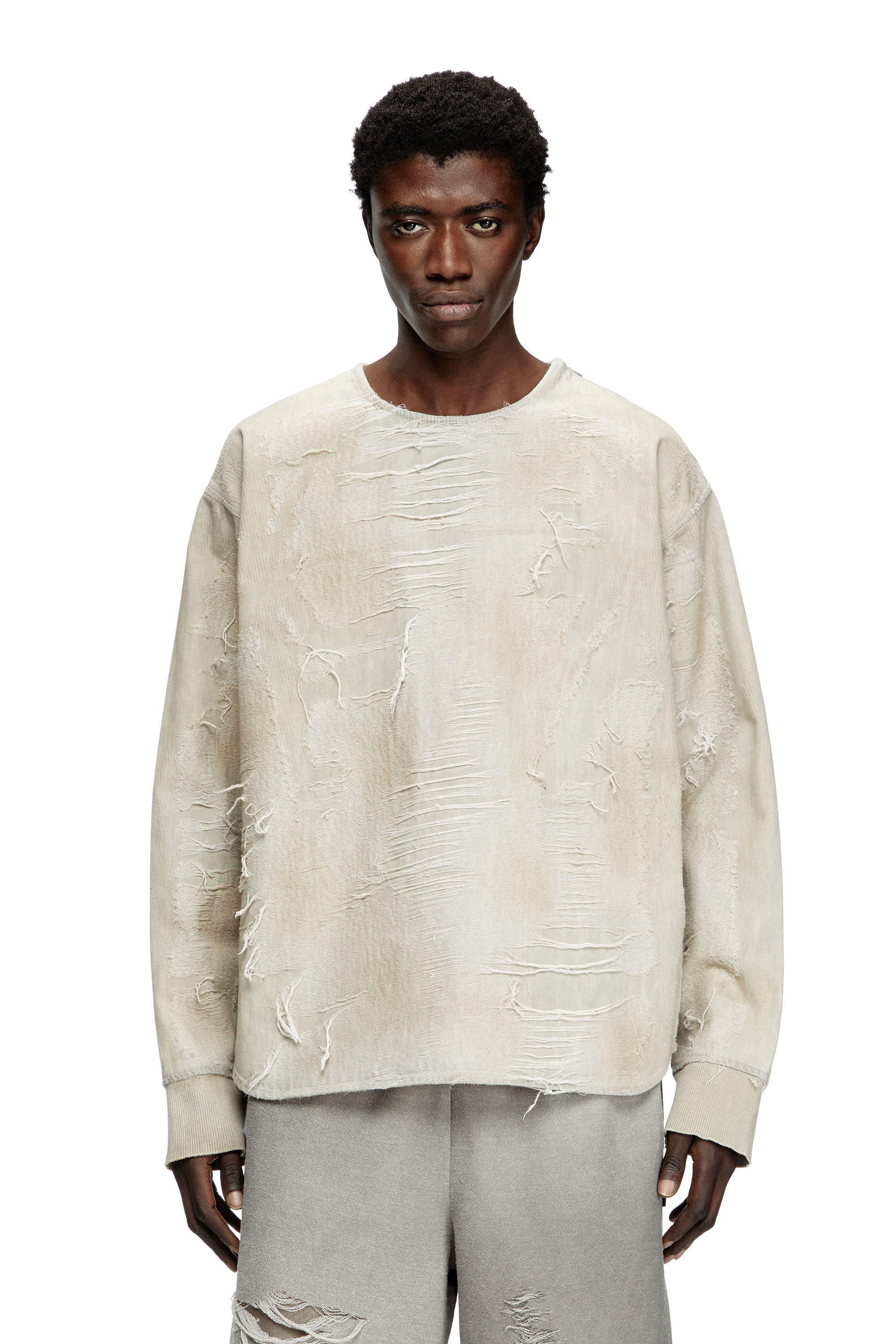 Diesel - D-JUST-FSG1, Male's Sweater in micro-distressed jacquard denim in Light Grey - 3