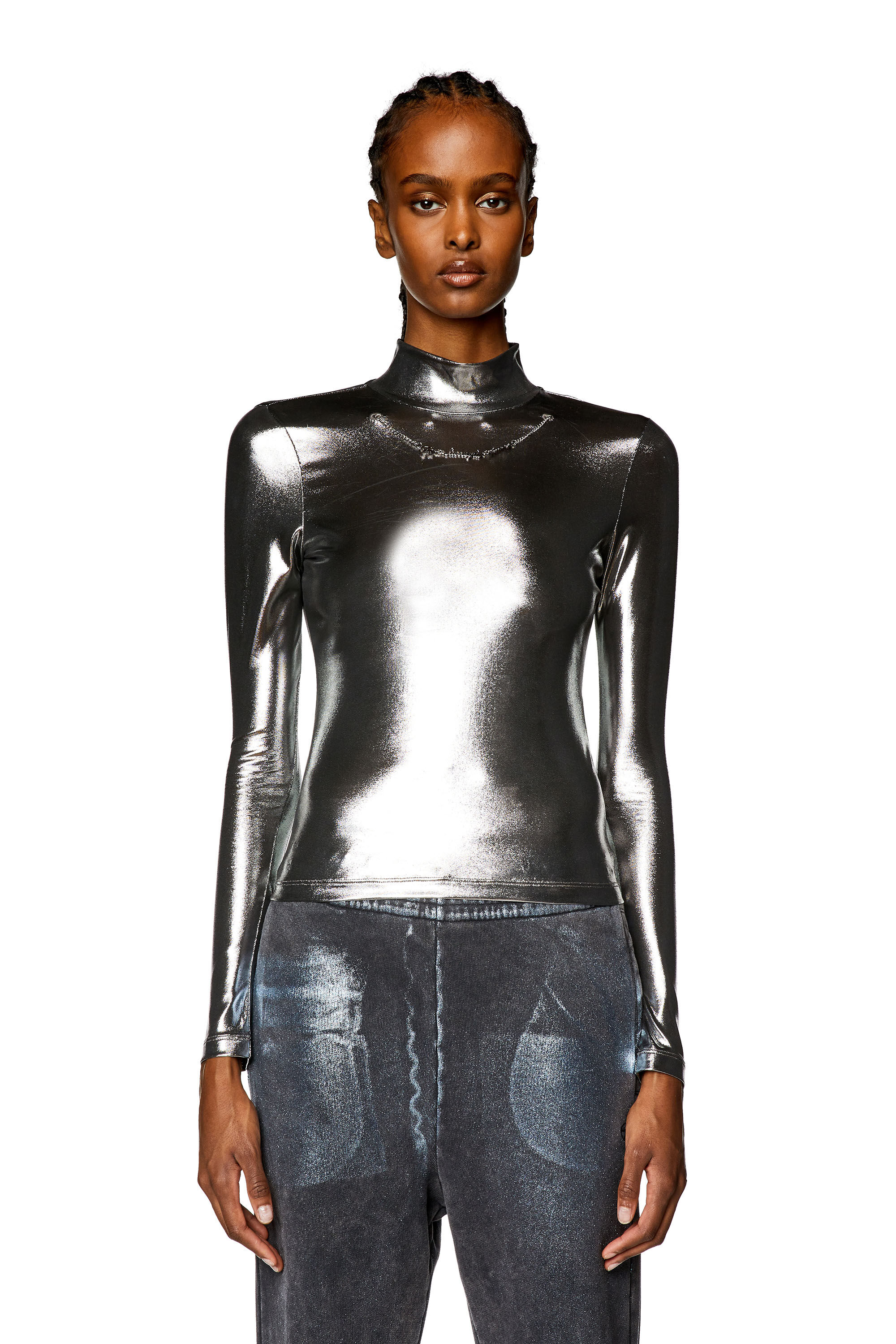 Women s Metallic top with chain detail Black Diesel