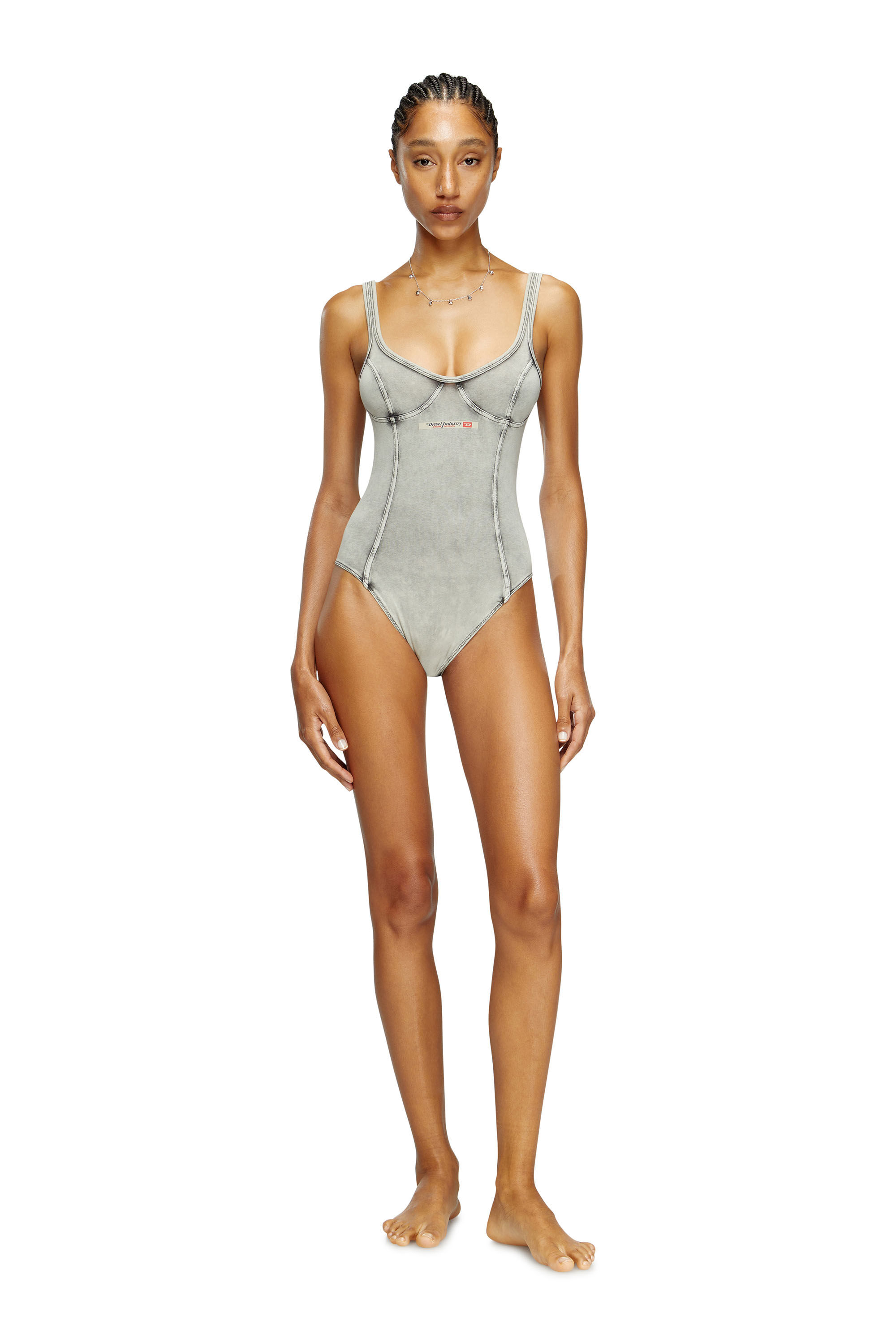 Diesel - CAMI-DNM, Body en jersey effet denim Femme in Gris - 2