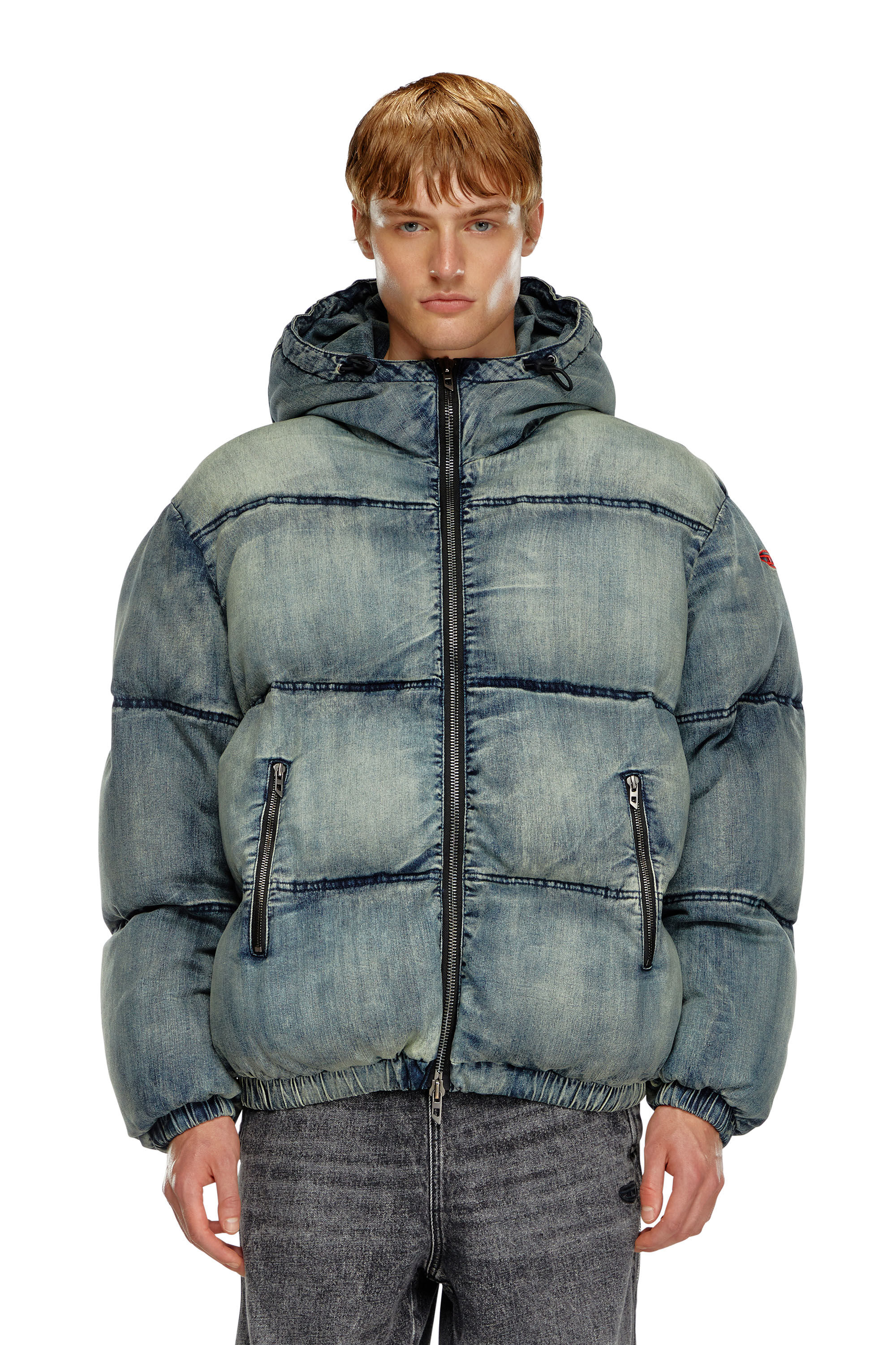 Diesel - W-MONS, Male's Puffer jacket in treated denim in Blue - 6