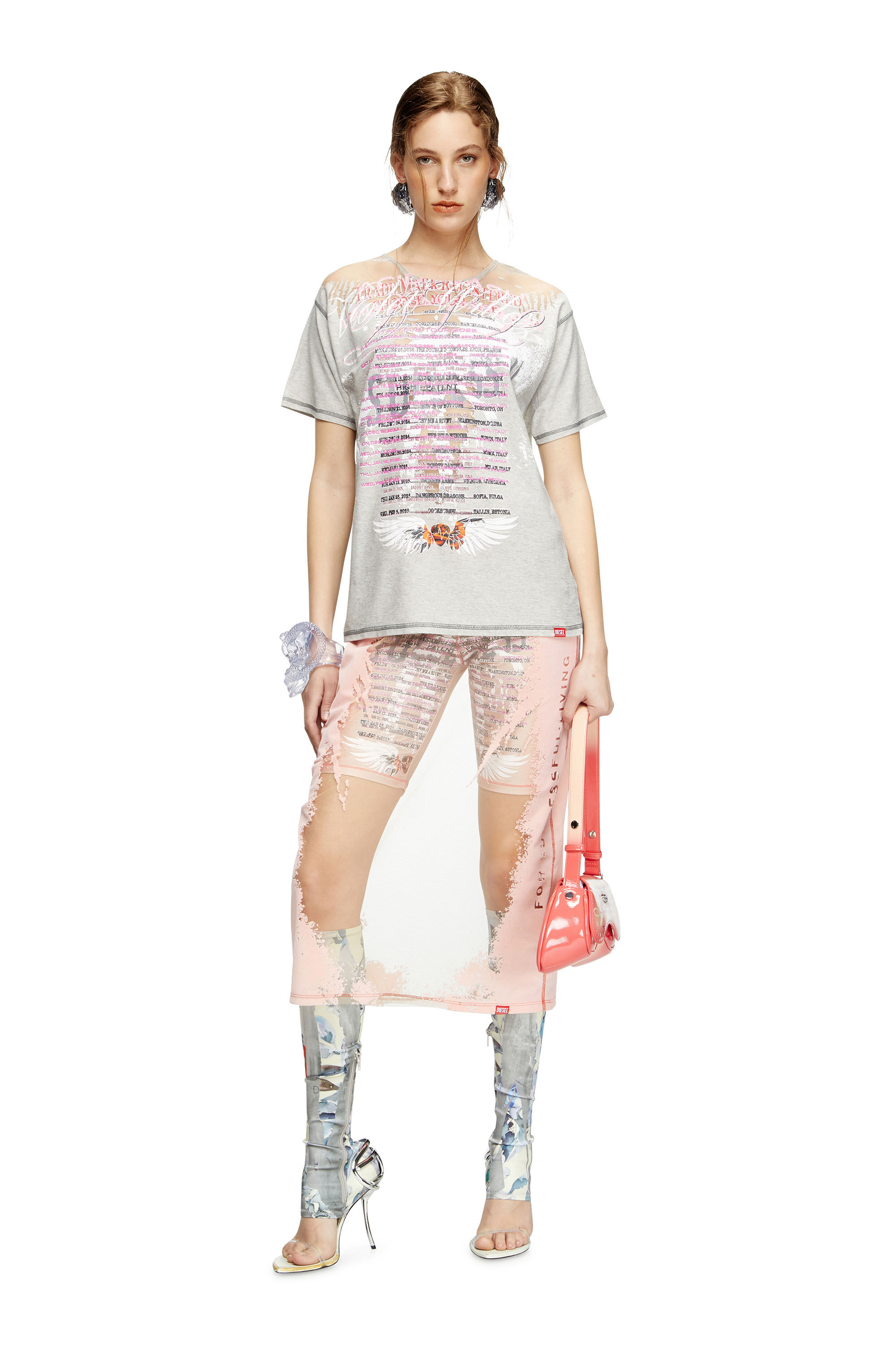 Diesel - T-NORMAC, Female's Crew neck T-shirt with lyrics print in Grey - 1