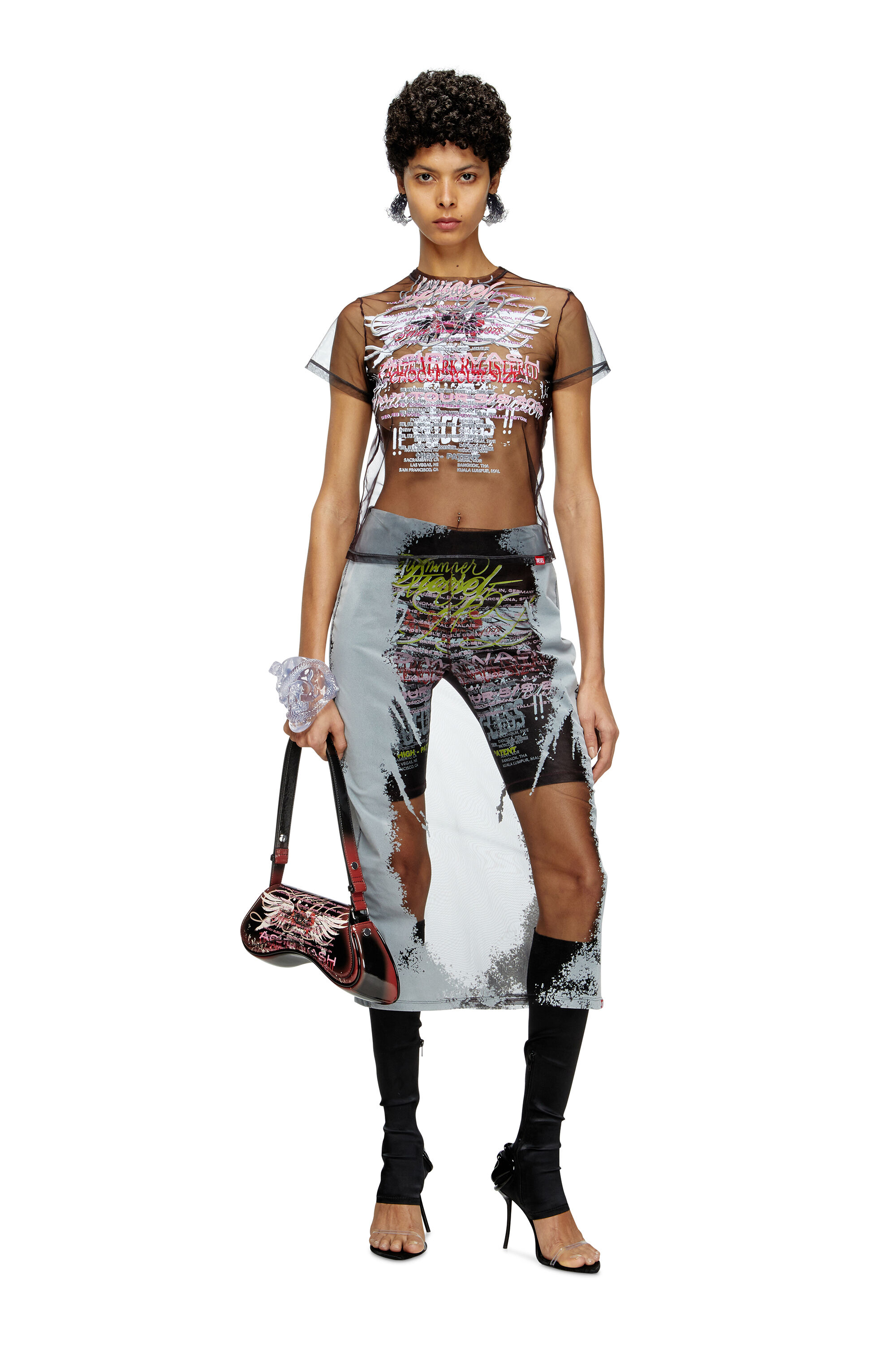 Diesel - PLAY CROSSBODY, Female's Play-Shoulder bag in printed glossy PU in Black/Brown - 6