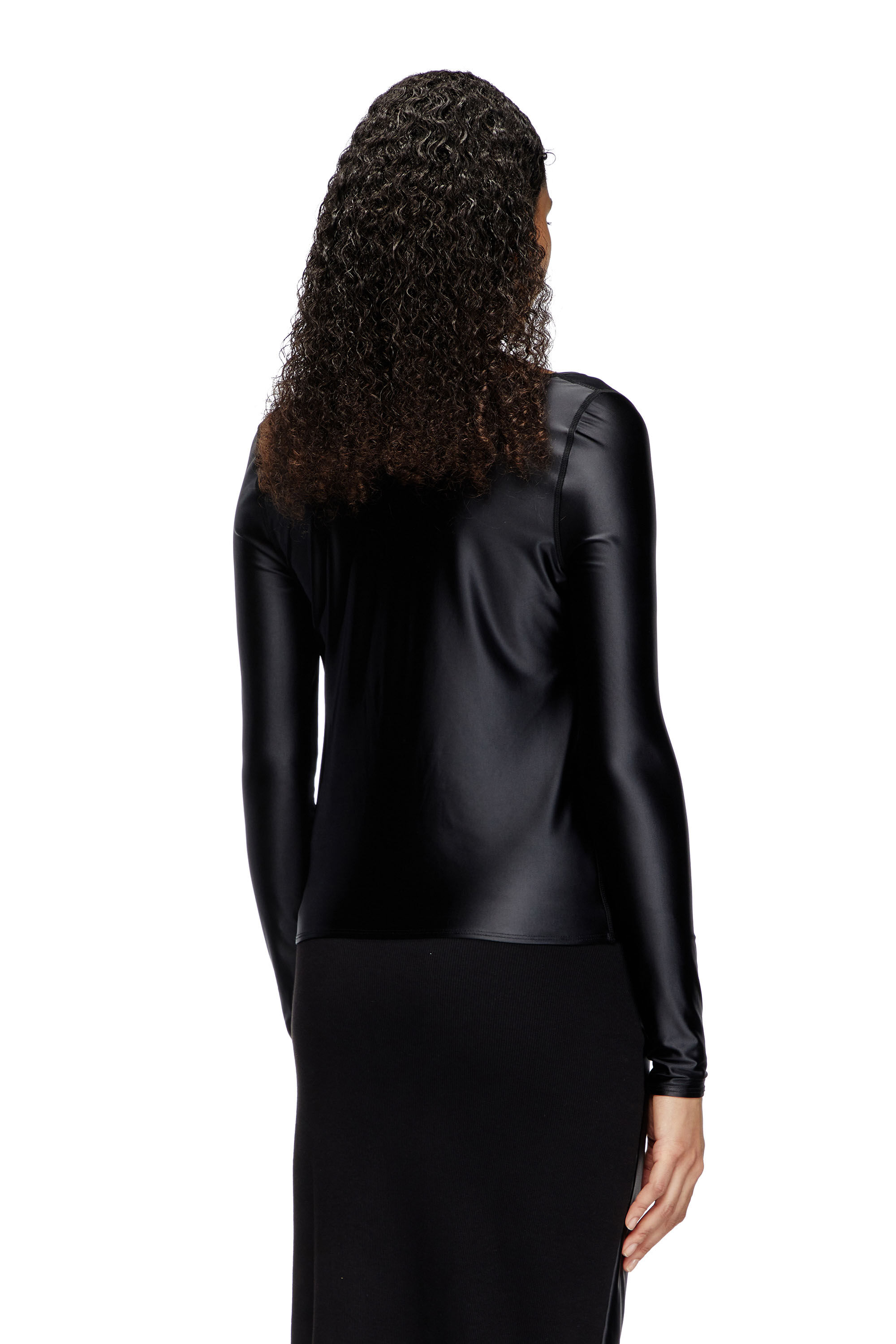 Diesel - T-KNOT, Female's Long sleeved gathered V-neck top with chintz finish in Black - 4