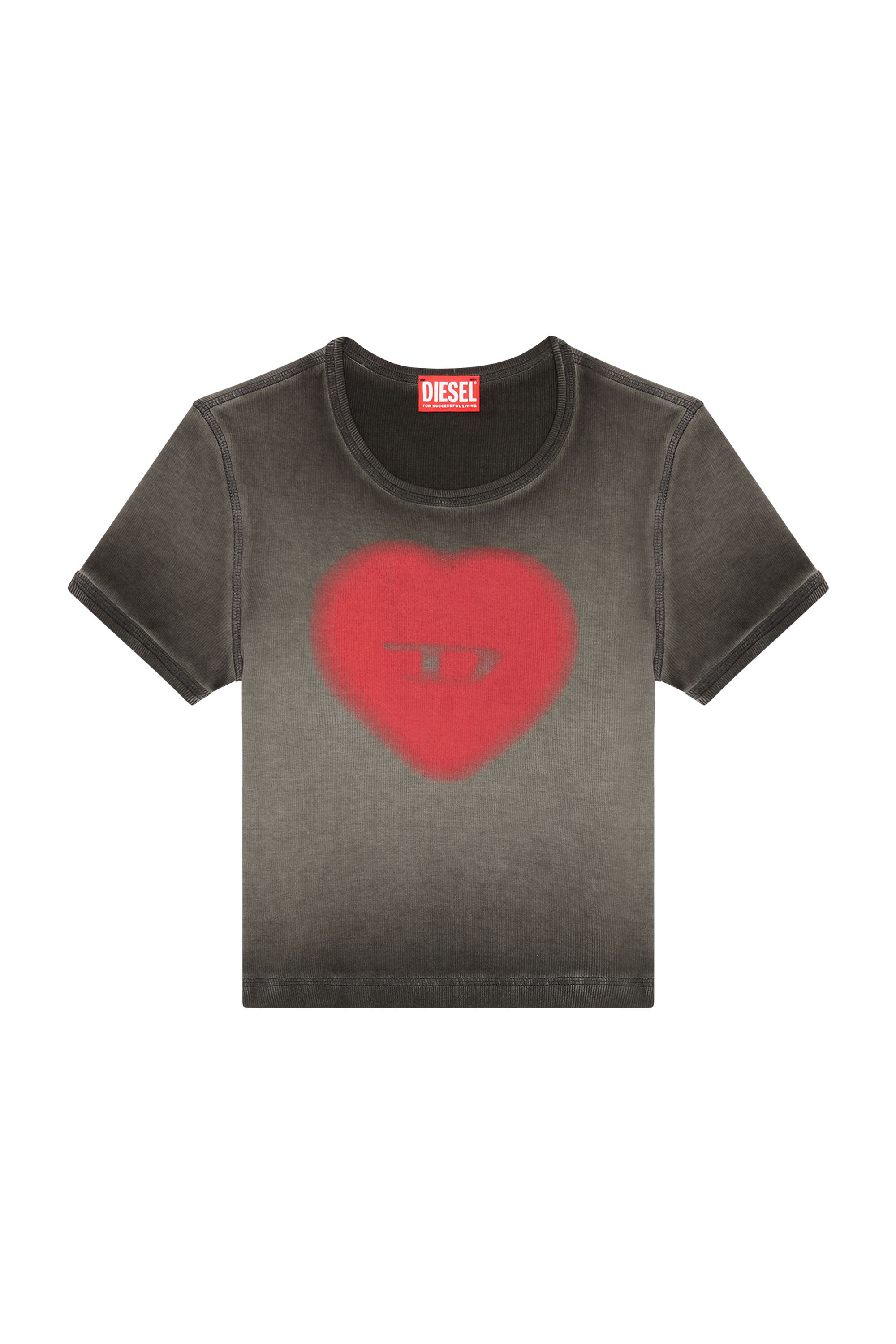 Diesel - T-ELE, Femme T-shirt côtelé avec cœur D effet aquarelle in Noir - Image 2