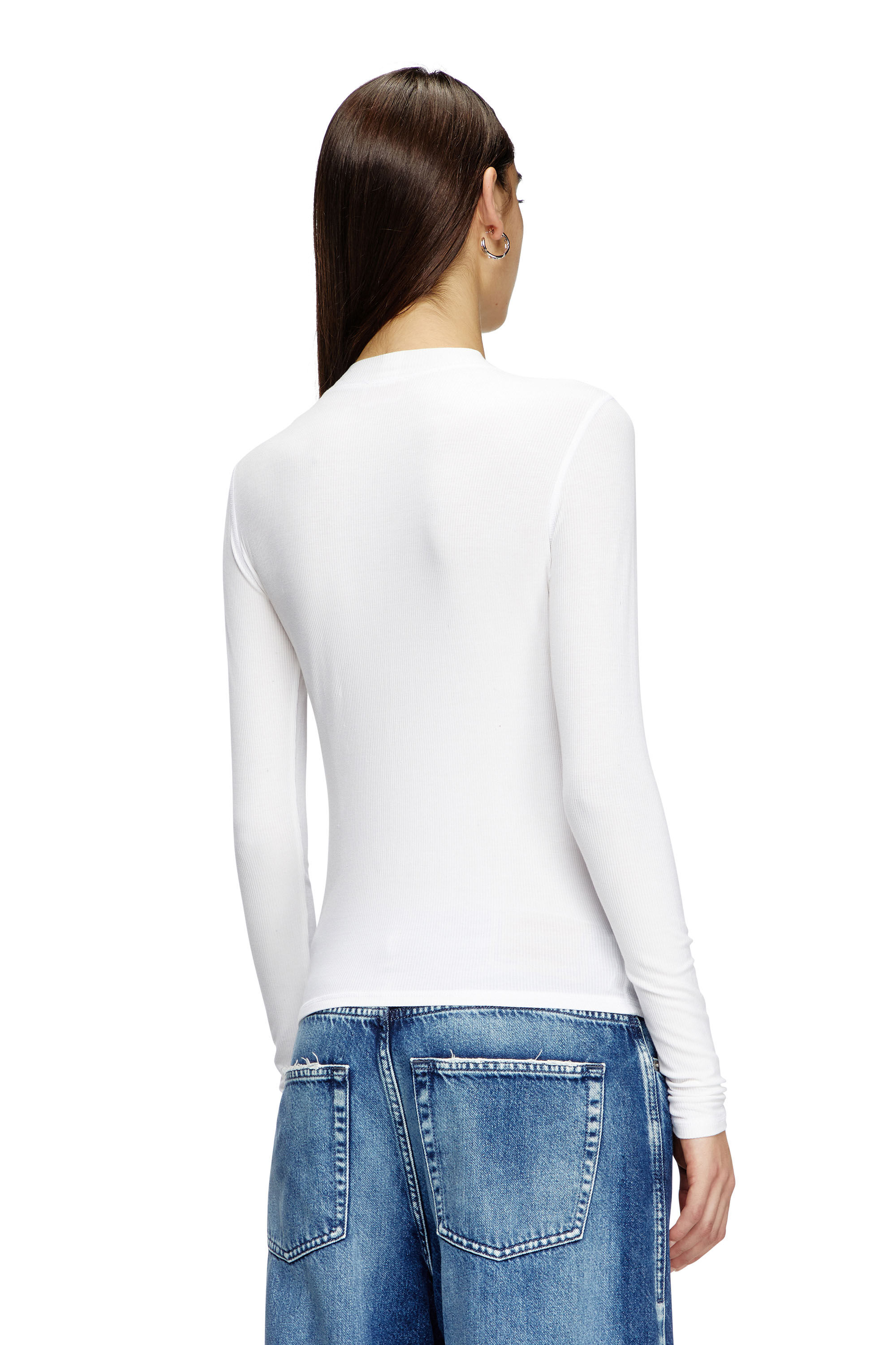 Diesel - T-MOKKY-LS-MICRODIV, Female's Ribbed top with mock neck in White - 4