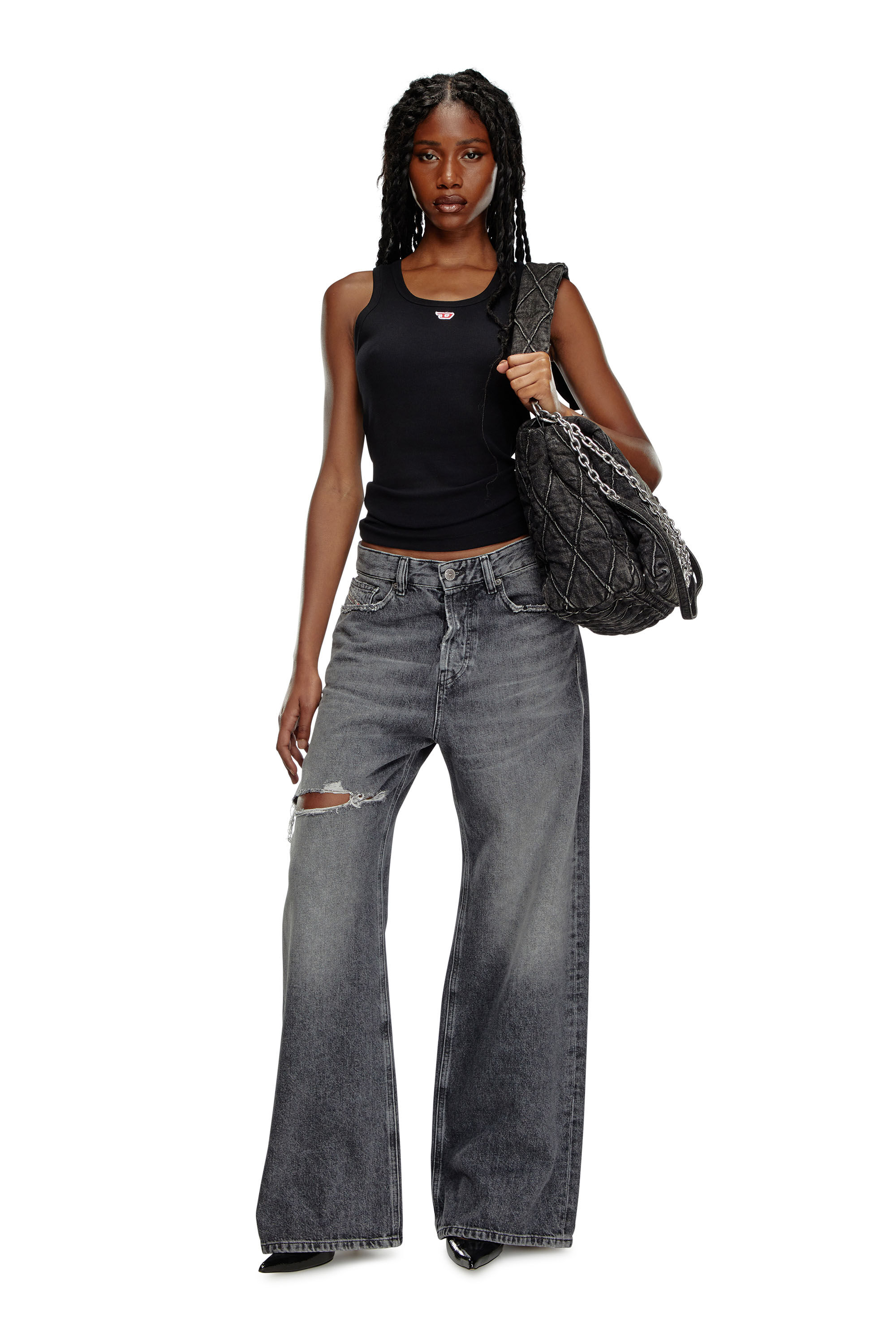Diesel - T-ANKY-D, Female's Tank top with embroidered D patch in Black - 1