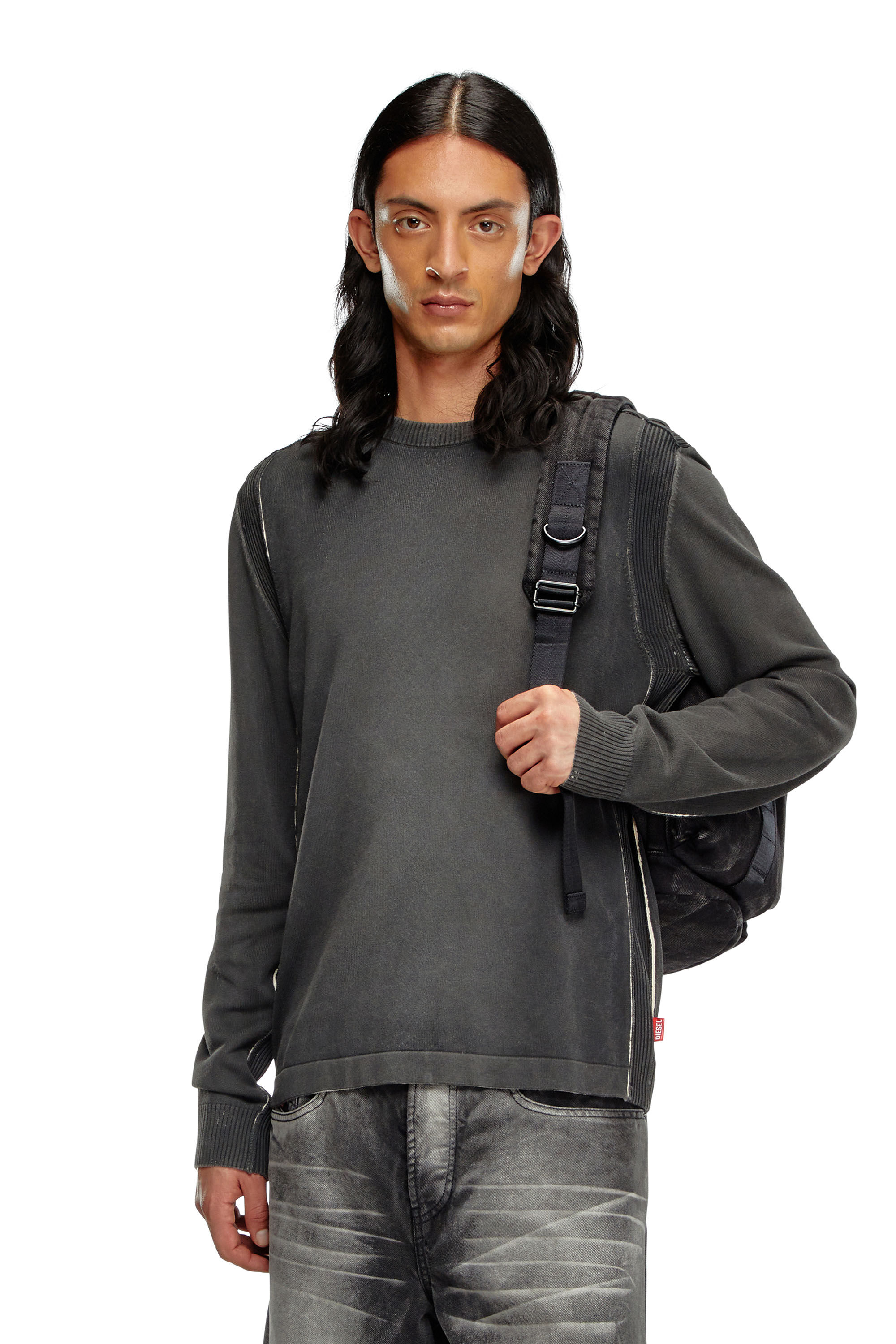 Diesel - K-DENIM-ROUND, Male's Jumper in treated cotton in Black - 3