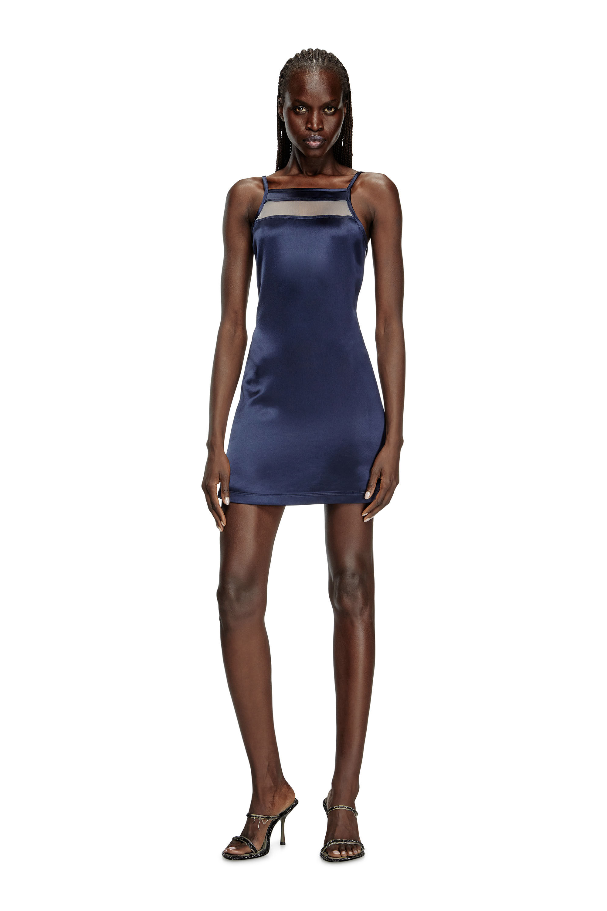 Diesel - D-AFFY, Robe courte en satin, tricot et tulle Femme in Bleu - 3