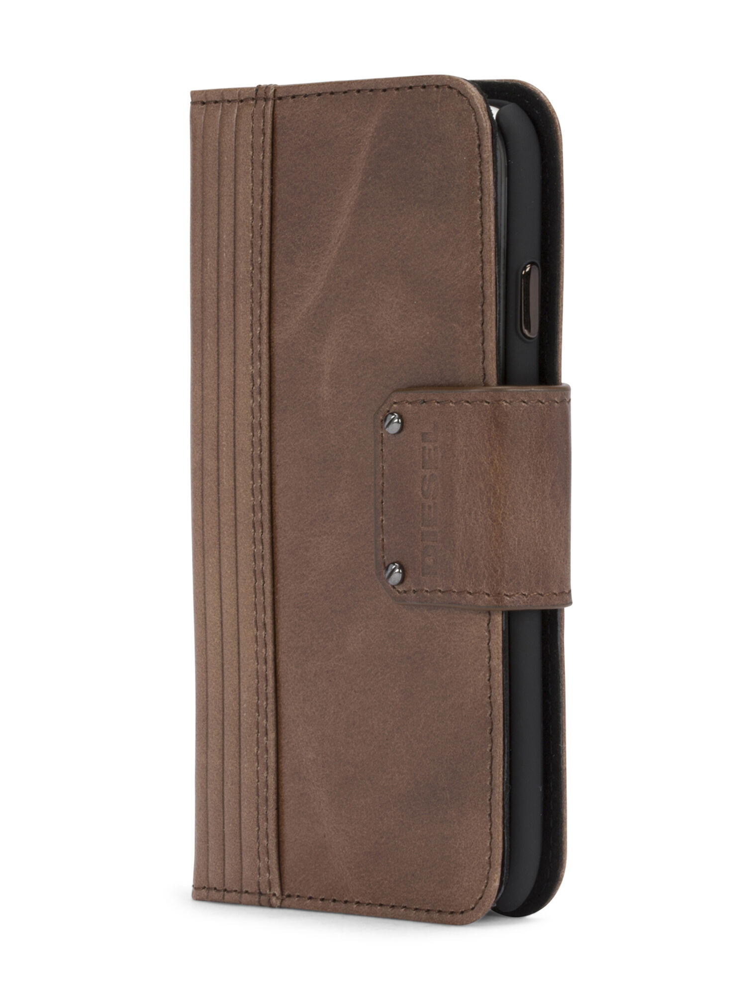 Diesel - BROWN LINED LEATHER IPHONE 8/7 FOLIO,  - Image 2