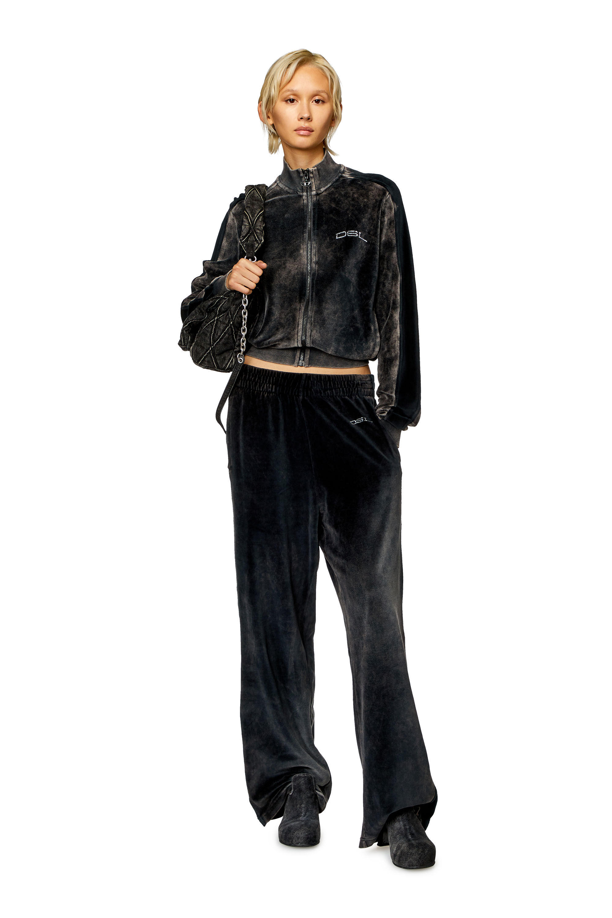 Women's Track jacket in treated chenille | Black | Diesel
