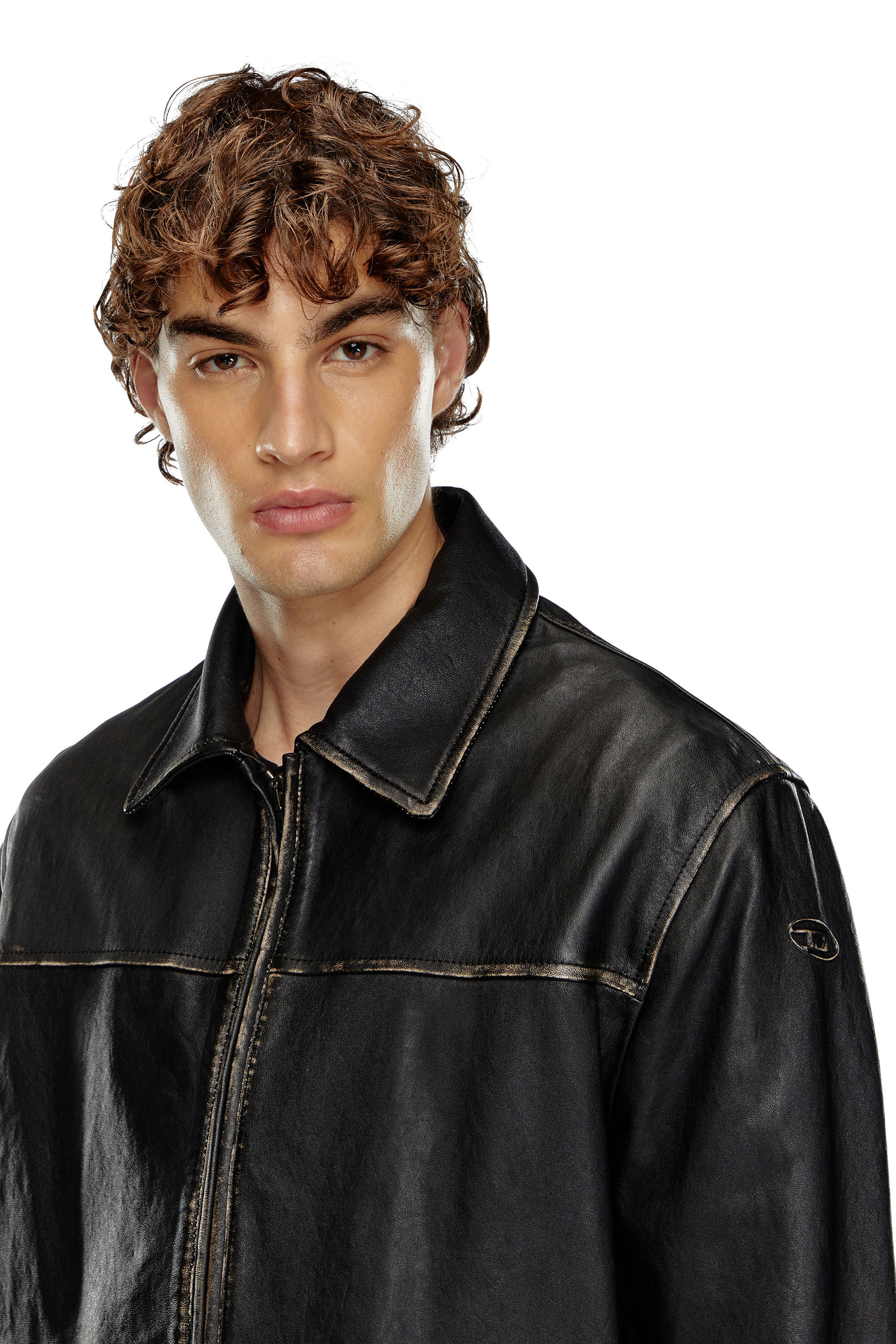 Men s Distressed leather jacket Black Diesel