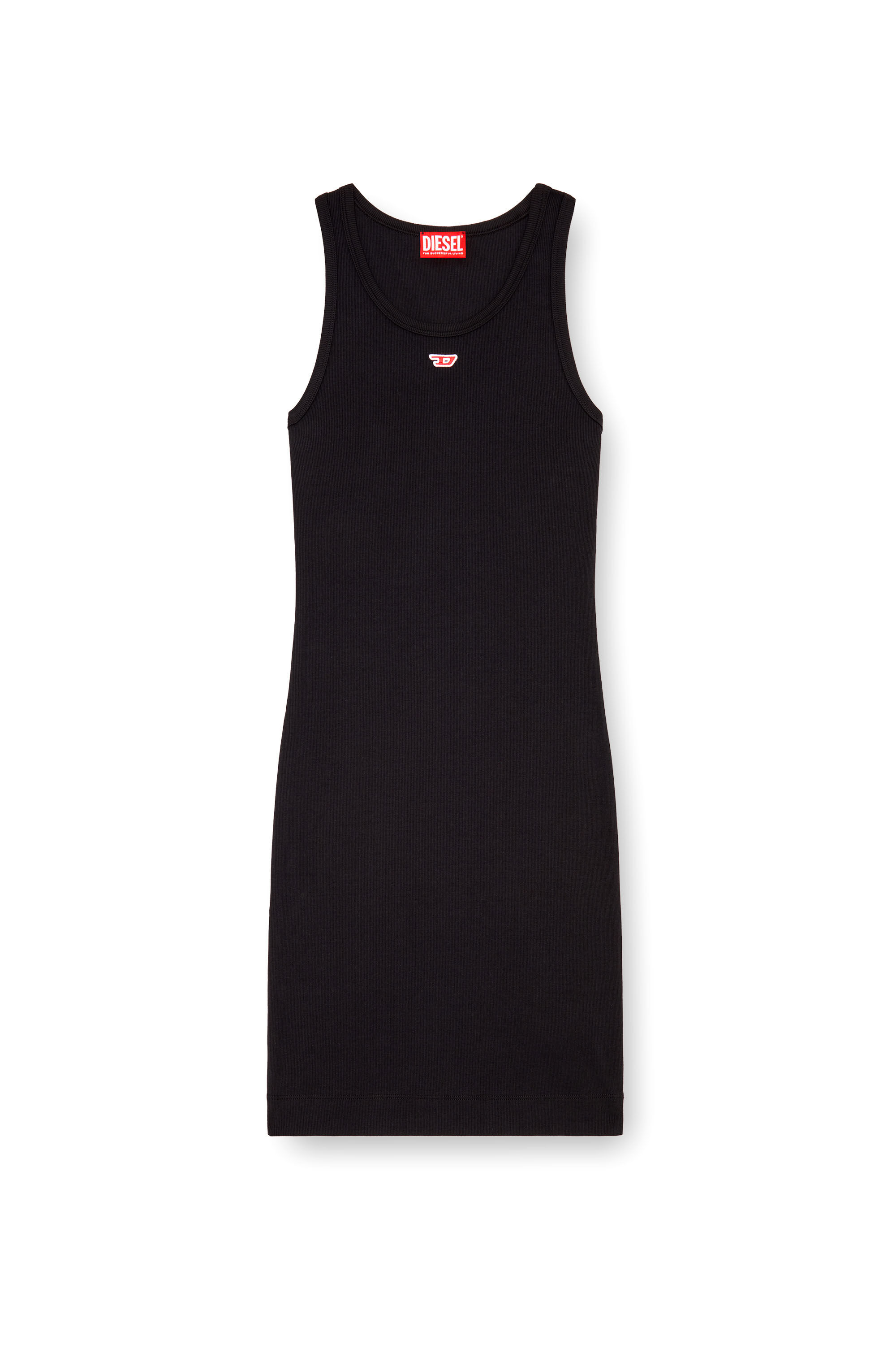 Women s Short tank dress with D logo Black Diesel