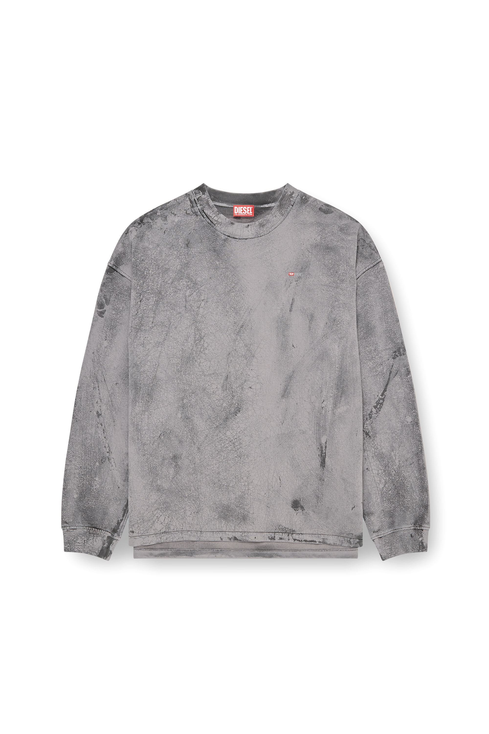 Diesel - S-BAXT-T1, Male's Cracked-effect sweatshirt with micro logo in Grey - 2