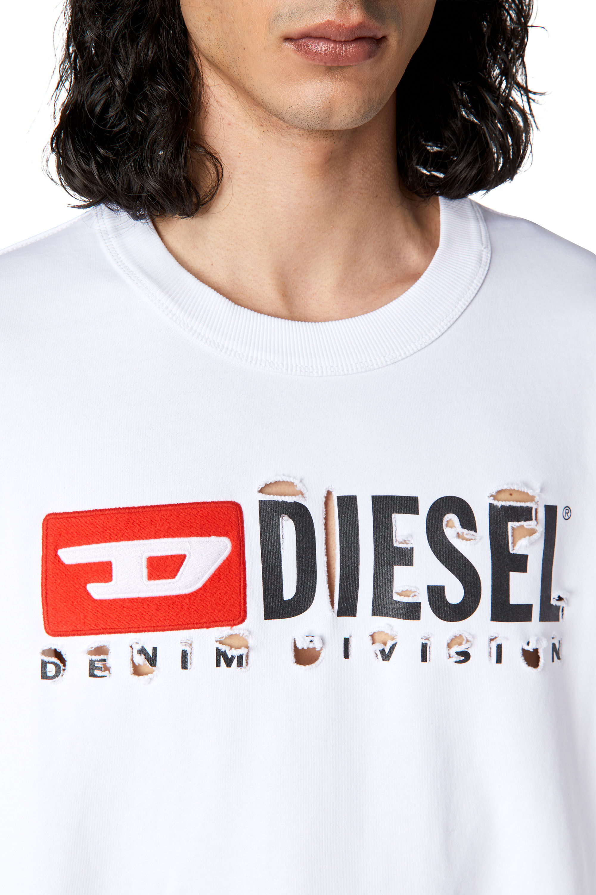 Diesel - S-MACS-DIVSTROYED, Male's Sweatshirt with peel-off letters in White - 5