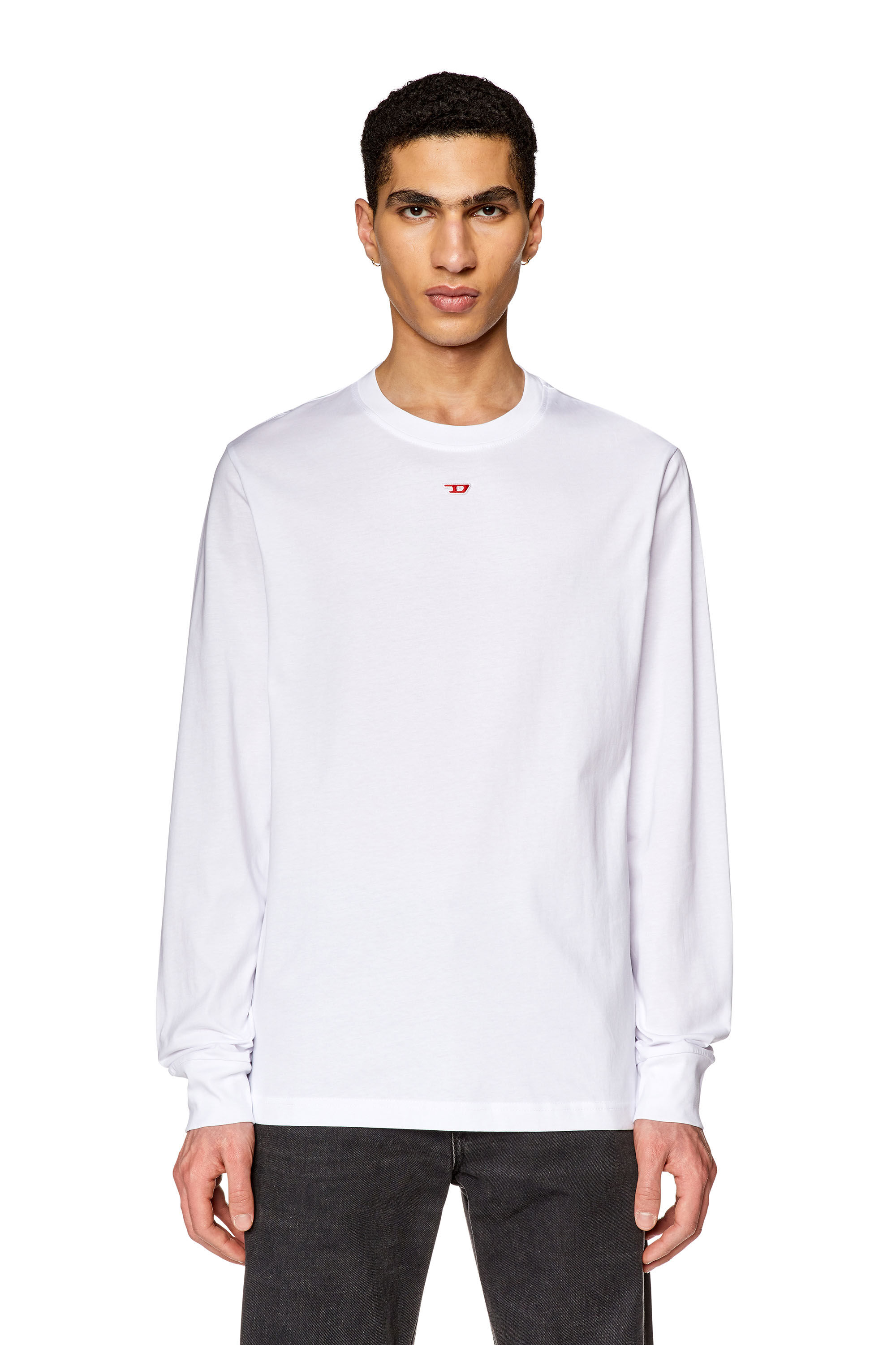 Diesel - T-JUST-LS-D, Male's Long-sleeve T-shirt with D patch in White - 4