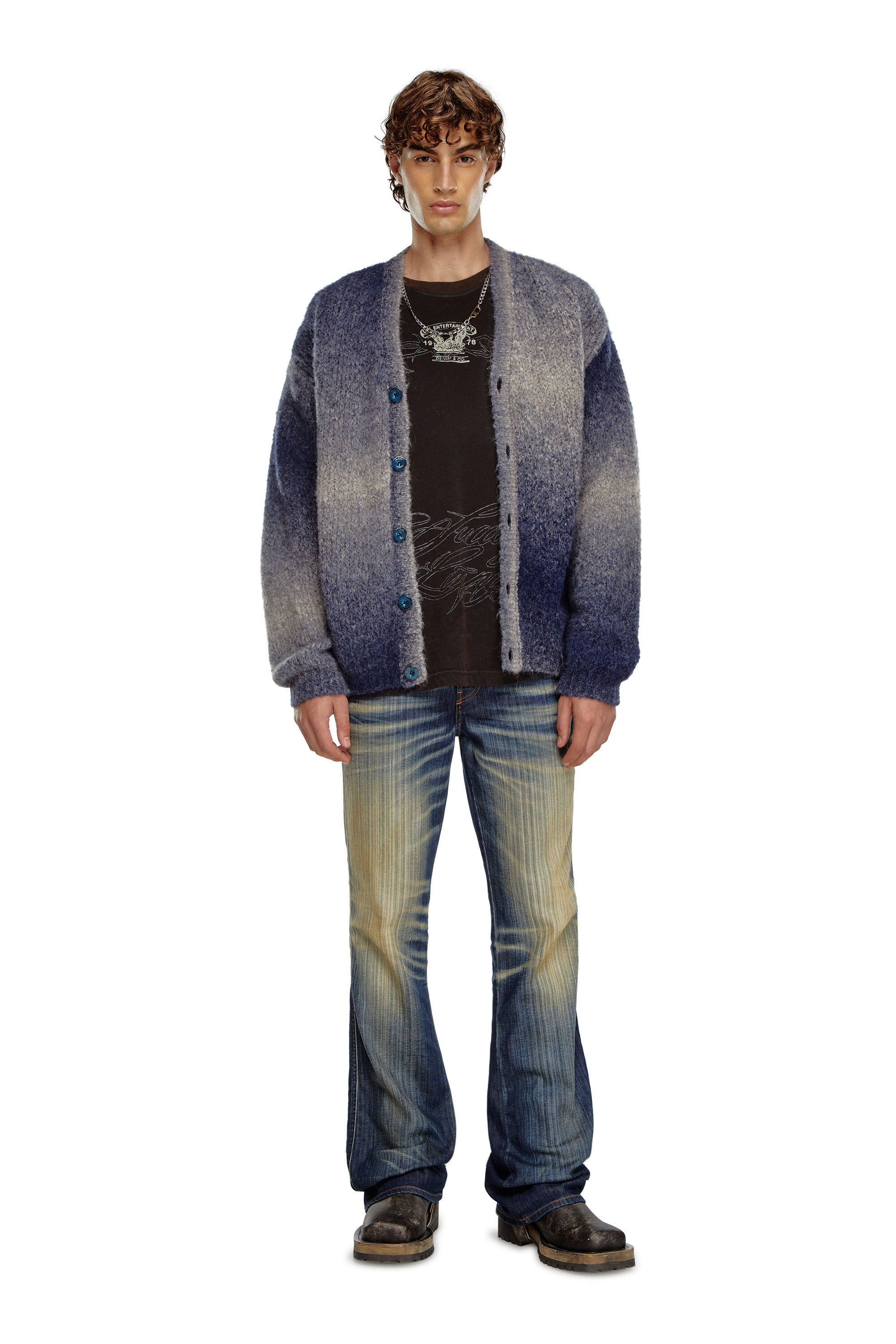 Diesel - K-RAMARRO, Cardigan effet dégradé en mélange d'alpaga Homme in Bleu - 1