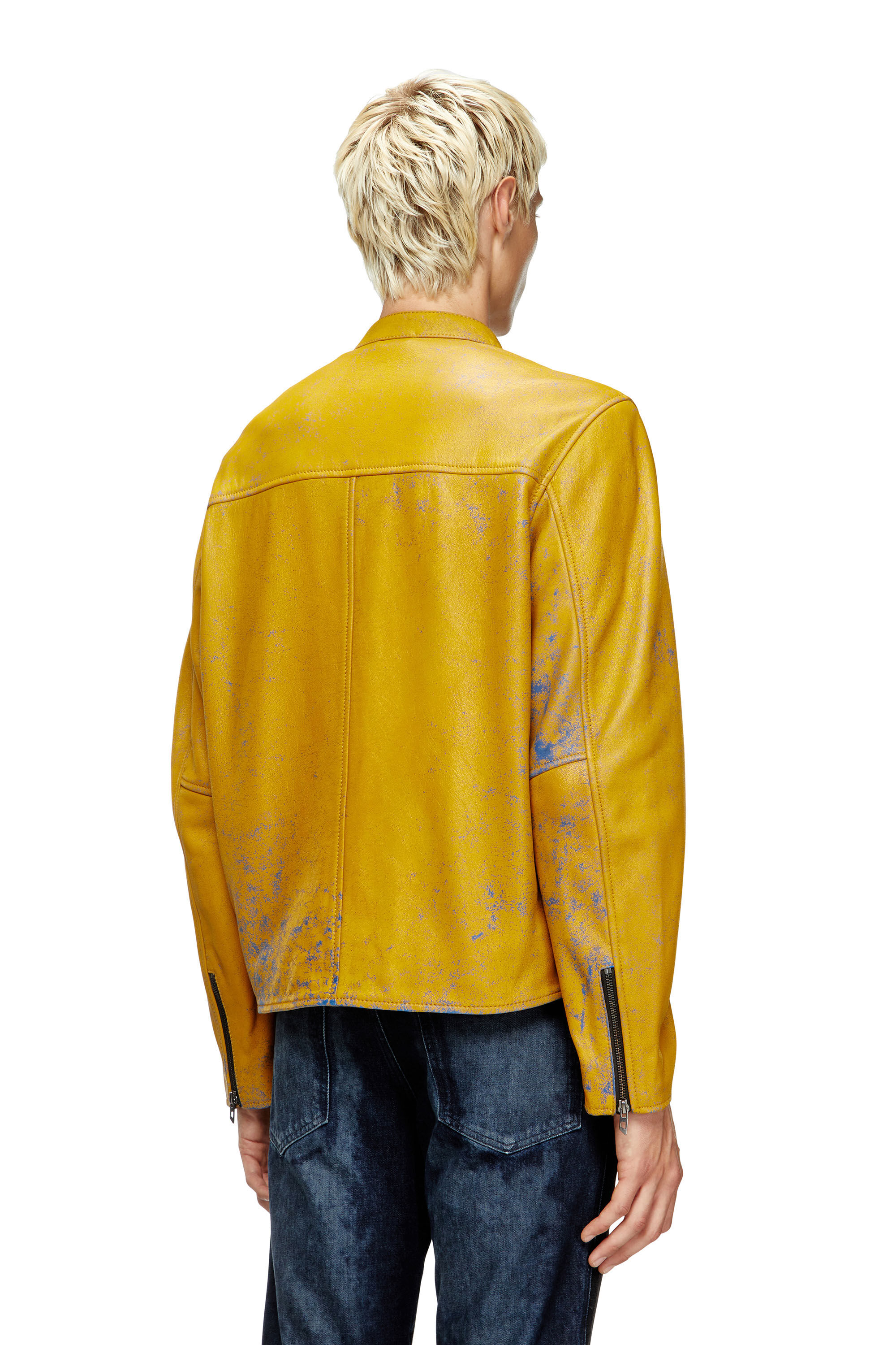 Diesel - L-EVERT-A, Veste de motard en cuir traité avec logo délavé Homme in Jaune - 5