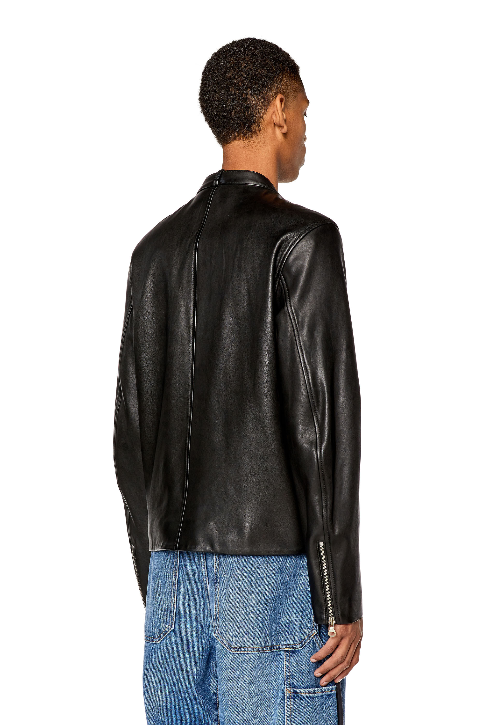 Men's Leather biker jacket with distressed logo | L-METALO Diesel