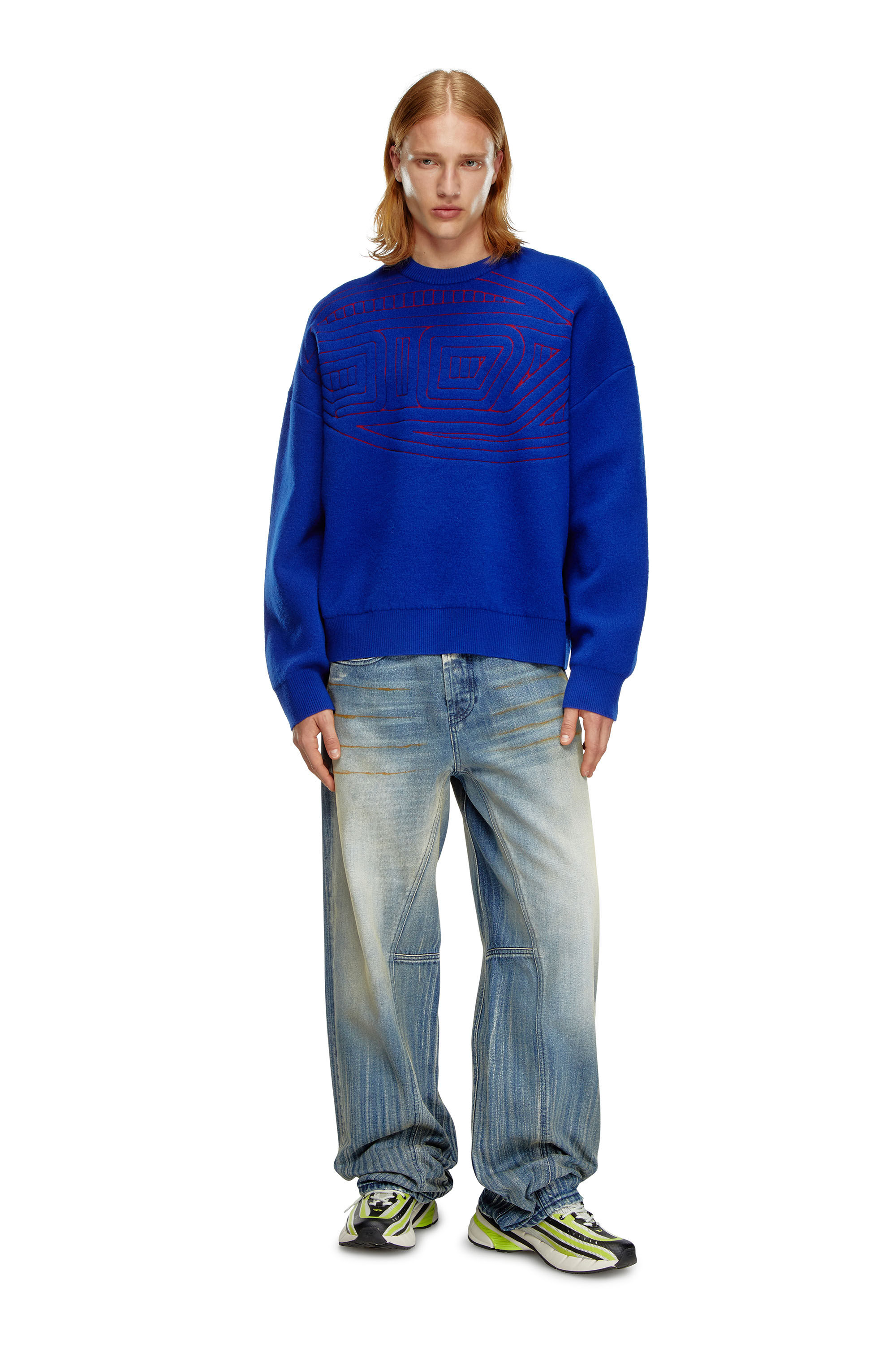 Diesel - K-RATIO, Male's Wool-blend jumper with graphic logo in Blue - 1