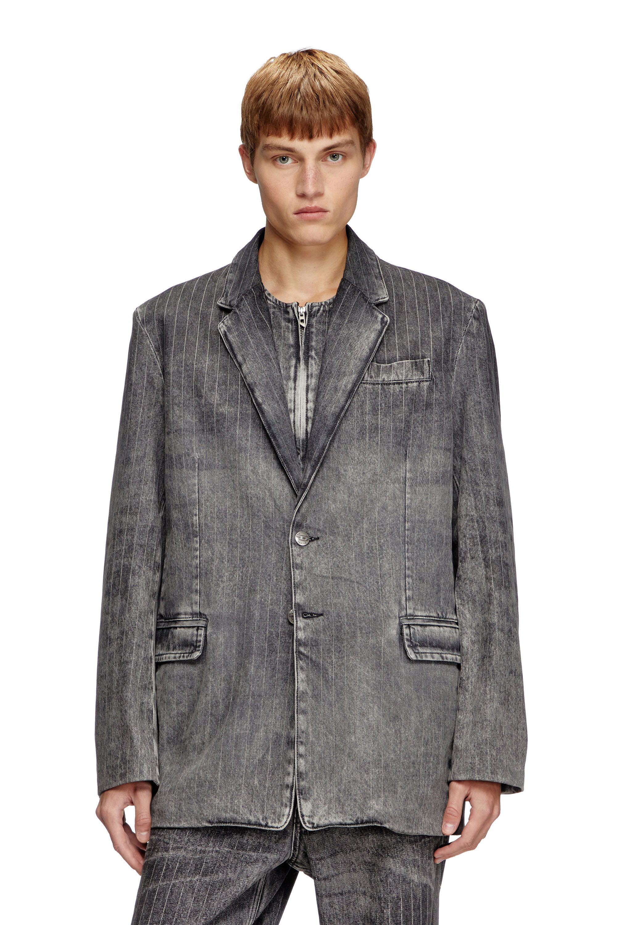 Diesel - D-REGER-S, Blazer tailleur en denim à rayures Mixte in Noir - 3