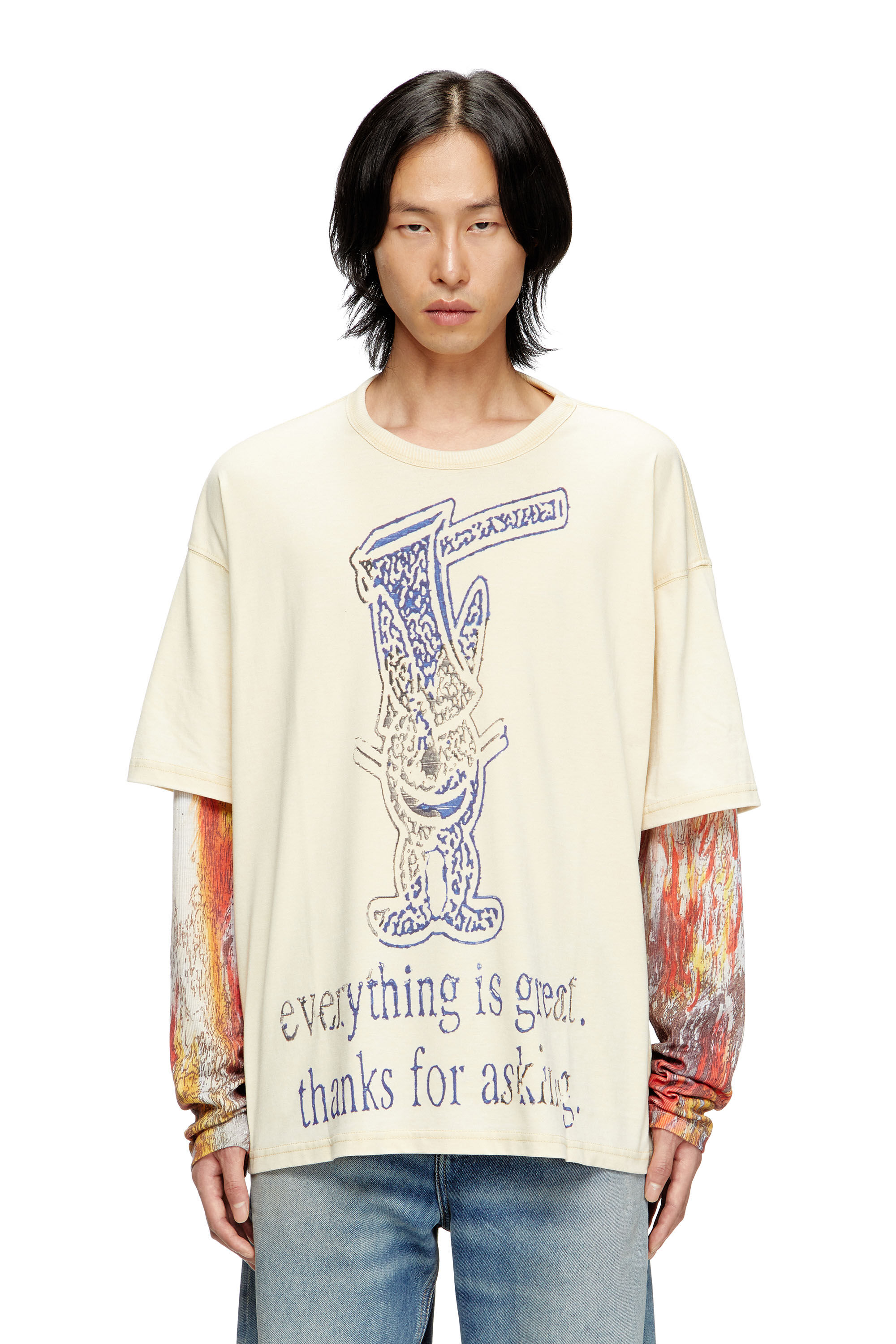Diesel - T-BOXT-DB-LS-RIB-T1, Male's Long-sleeve T-shirt with layered effect in Beige - 3