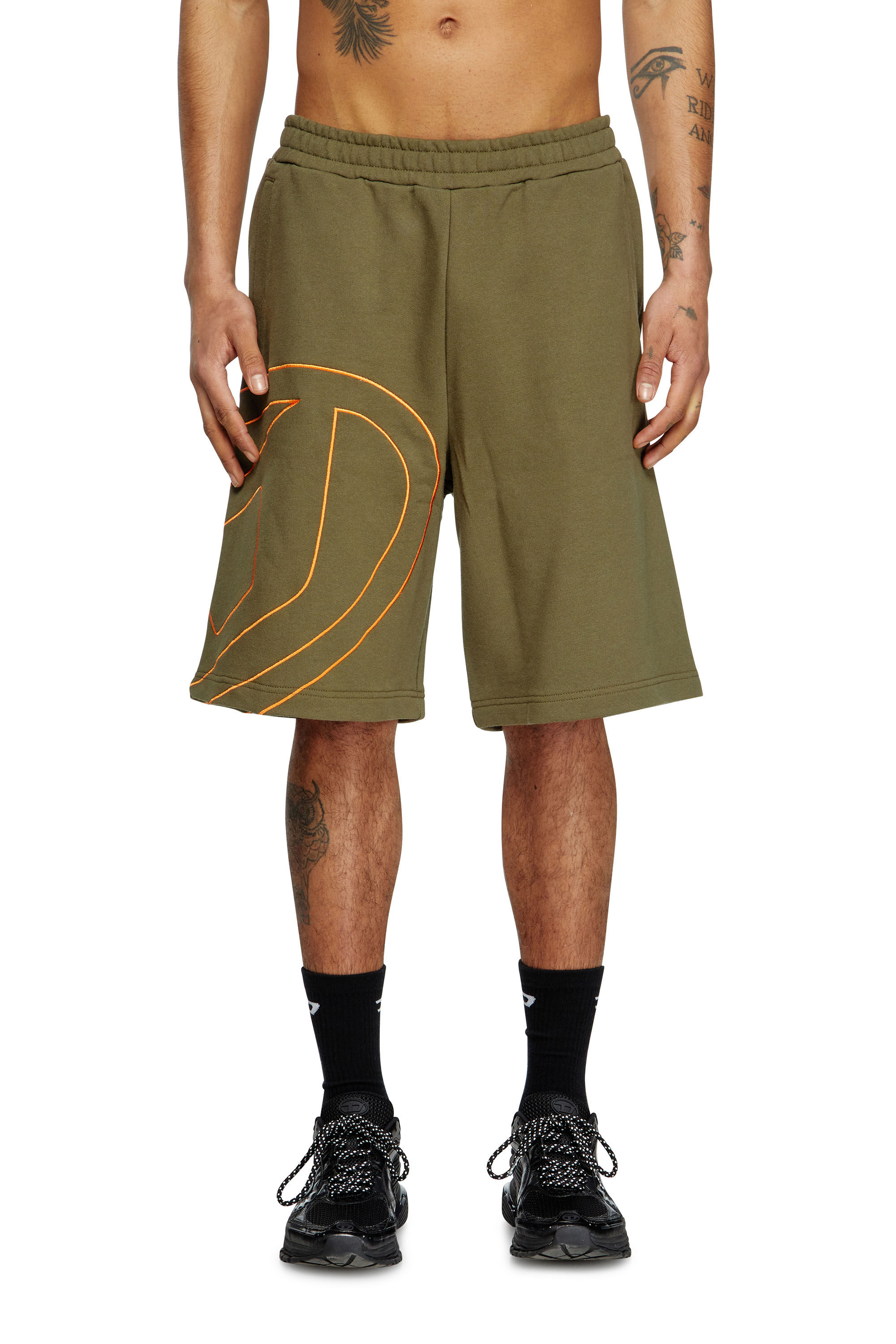 Diesel - P-CROW-MEGOVAL, Male's Sweat shorts with maxi D logo in Military Green - 1