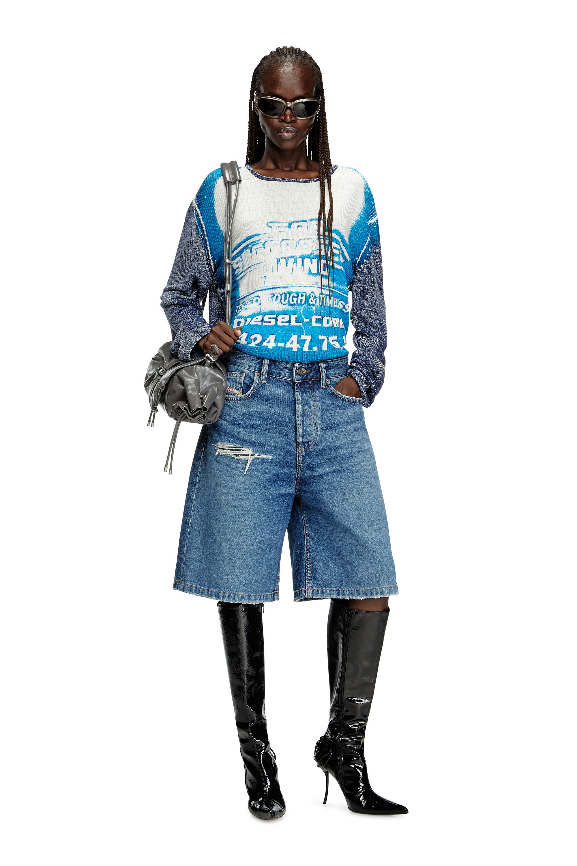 Diesel - DE-SIRE-SHORT, Female's Shorts in denim with ripped details in Medium Blue - 1