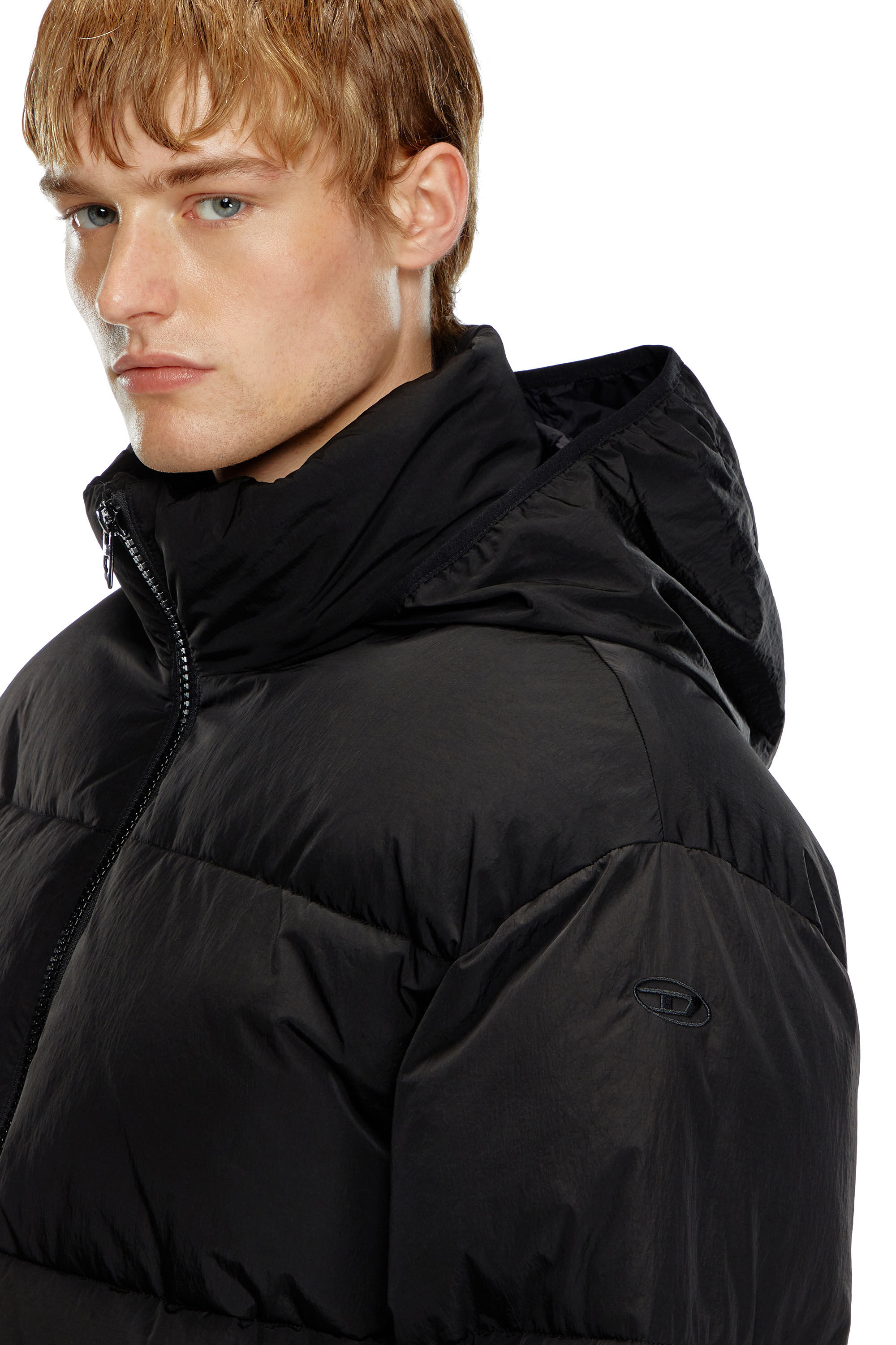 Diesel - W-RAVEEL, Male's Hooded down jacket in wrinkled nylon in Black - 4