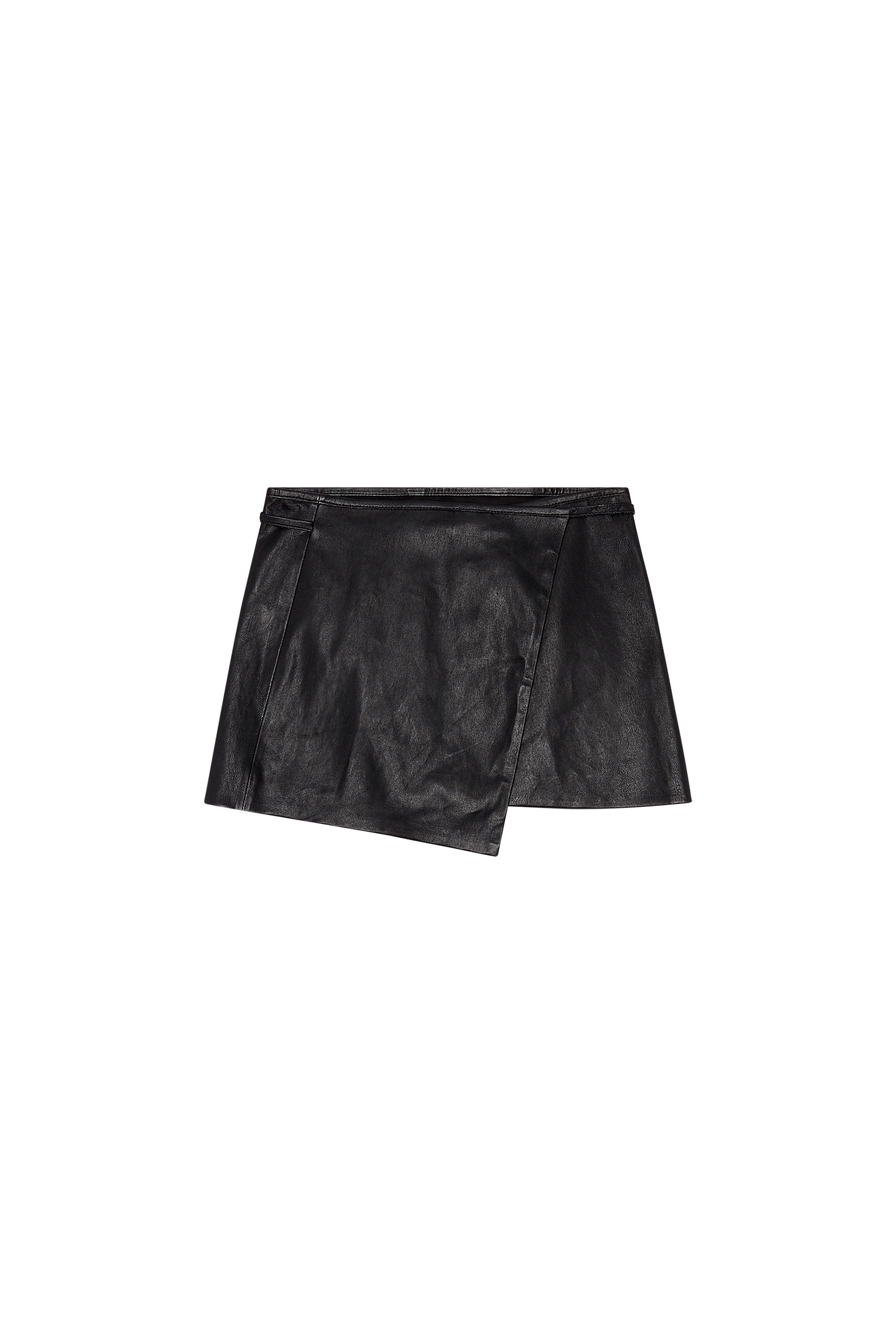 Diesel - L-KESSELLE, Femme Mini-jupe portefeuille en cuir stretch in Noir - Image 2