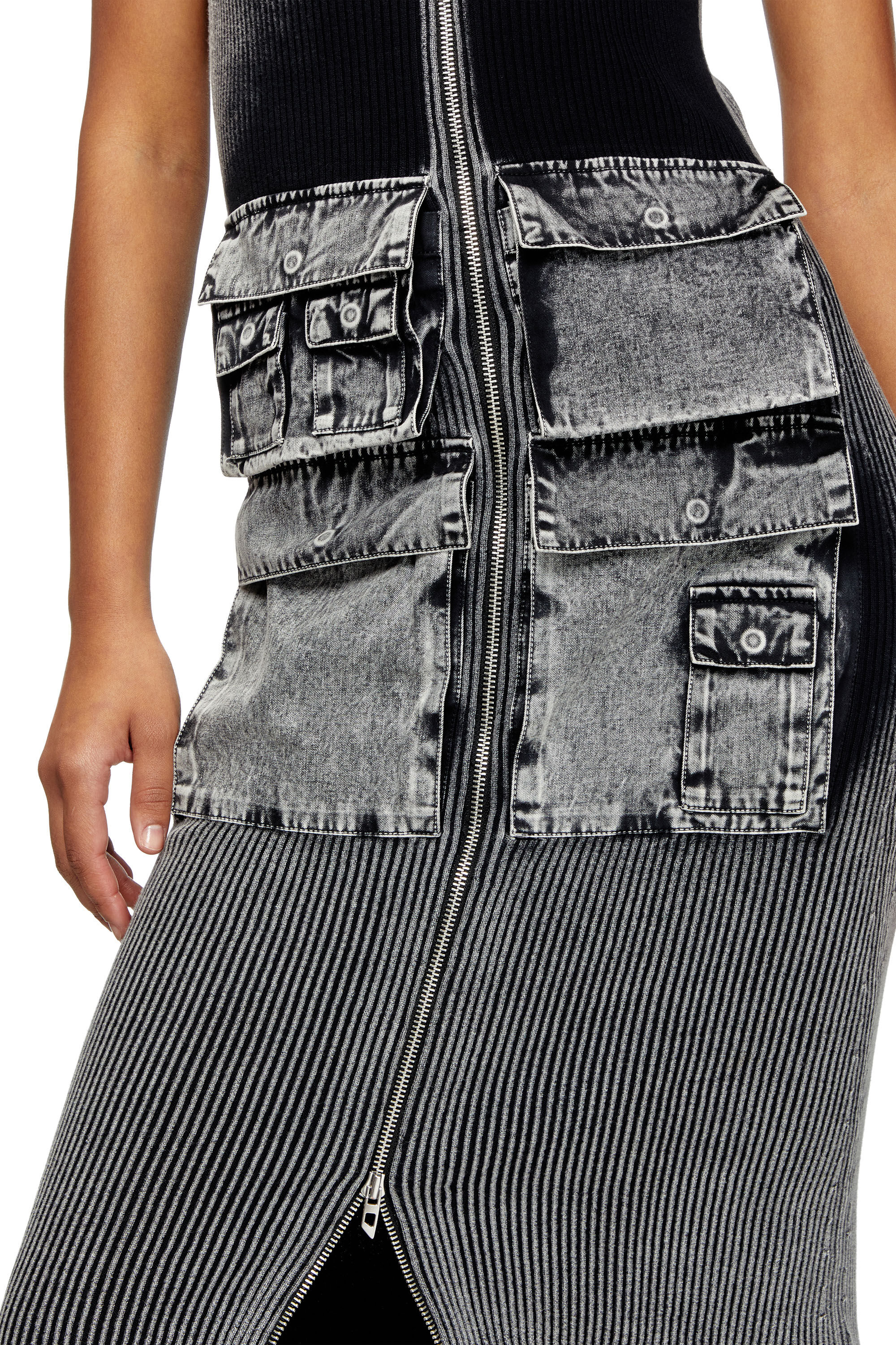 Diesel - M-MELTI, Female's Knit midi dress with contrast pockets in Dark Grey - 5
