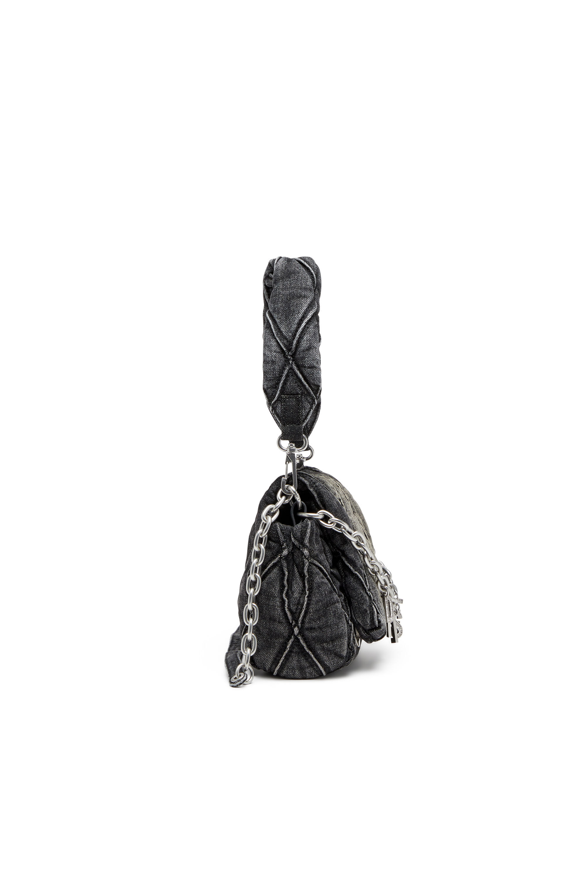 Diesel - CHARM-D SHOULDER S, Female's Charm-D S-Small shoulder bag in quilted denim in Black - 4