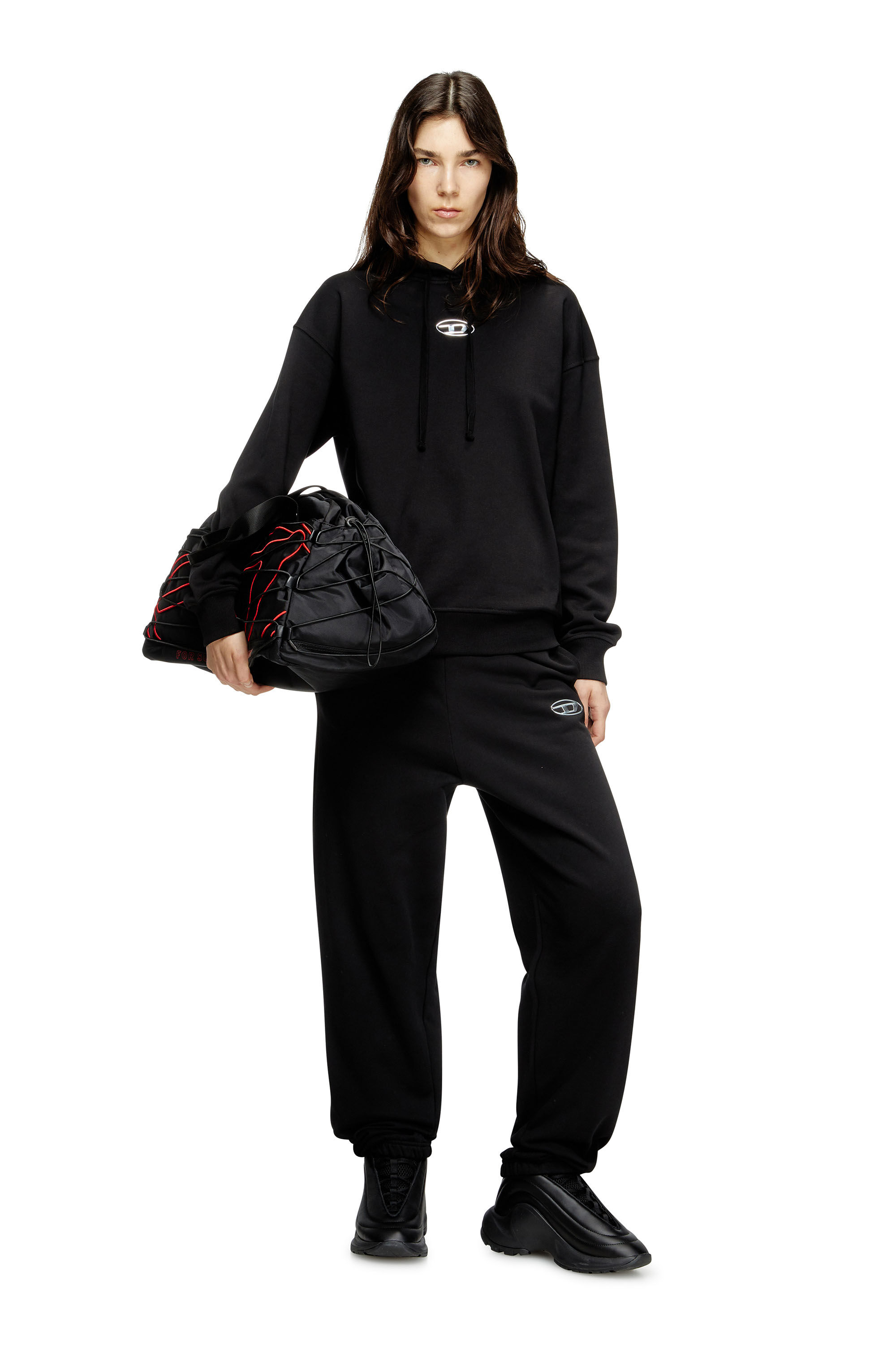 Diesel - F-BUXT-HOOD-OD, Sweat-shirt à capuche avec logo Oval D effet métal Femme in Noir - 1