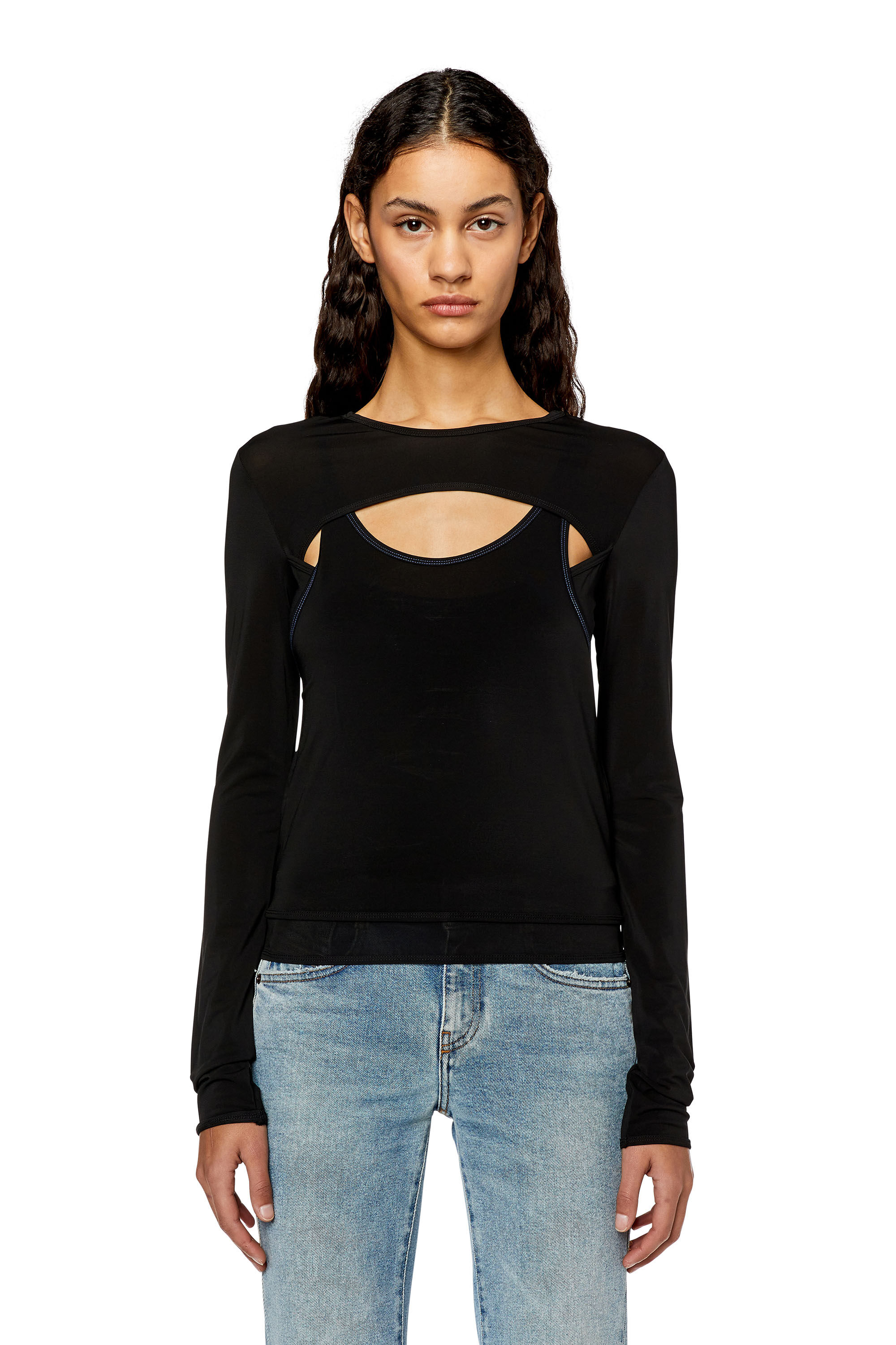 Diesel - T-OLAY, Top superposé avec découpe sur le devant Femme in Noir - 3
