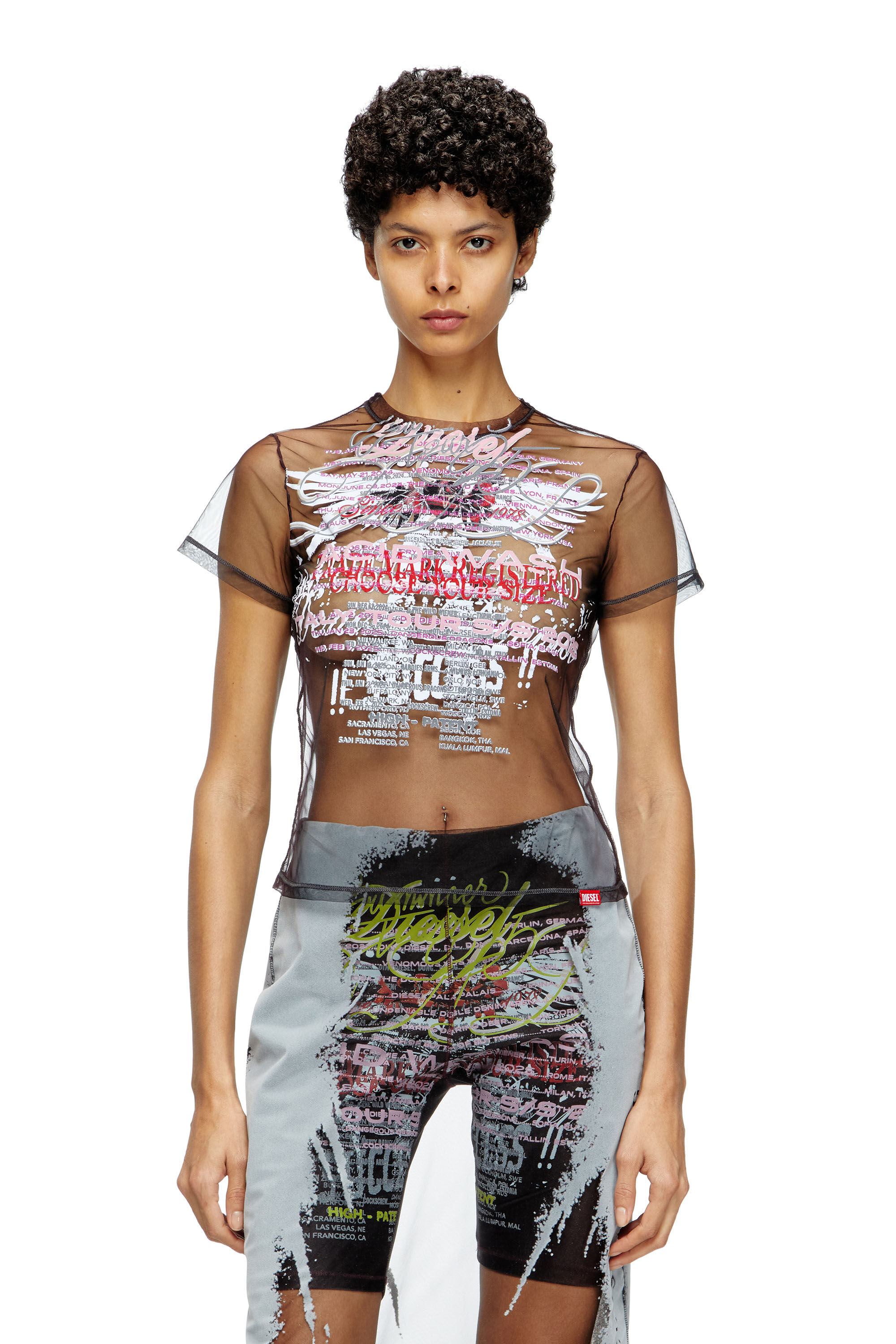 Diesel - T-YRAC, Female's Sheer top with lyrics print in Black - 3